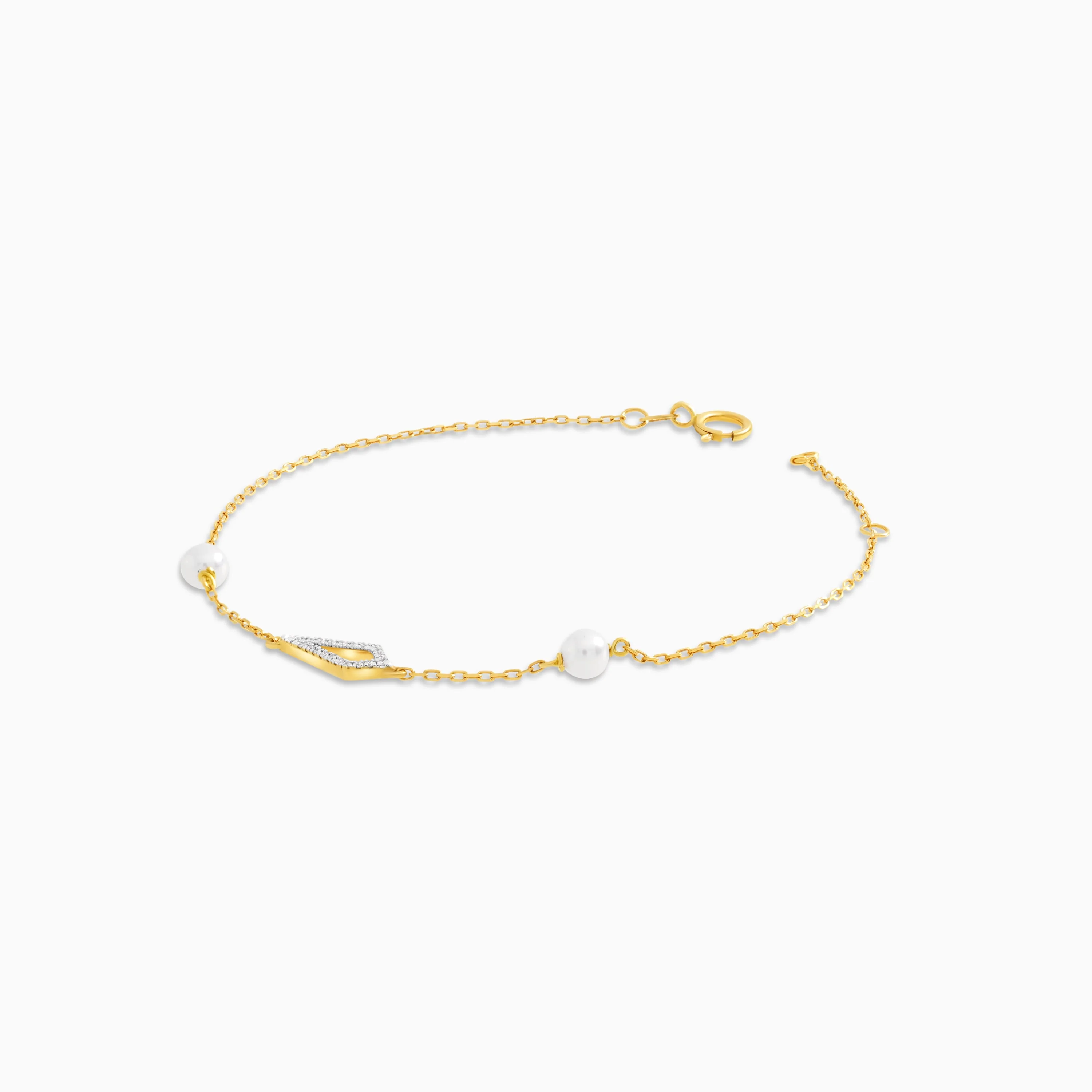 18K Yellow Gold Geometric Drop Diamond and Twin Pearl Bracelet - Danah Diamond Collection - Image 4