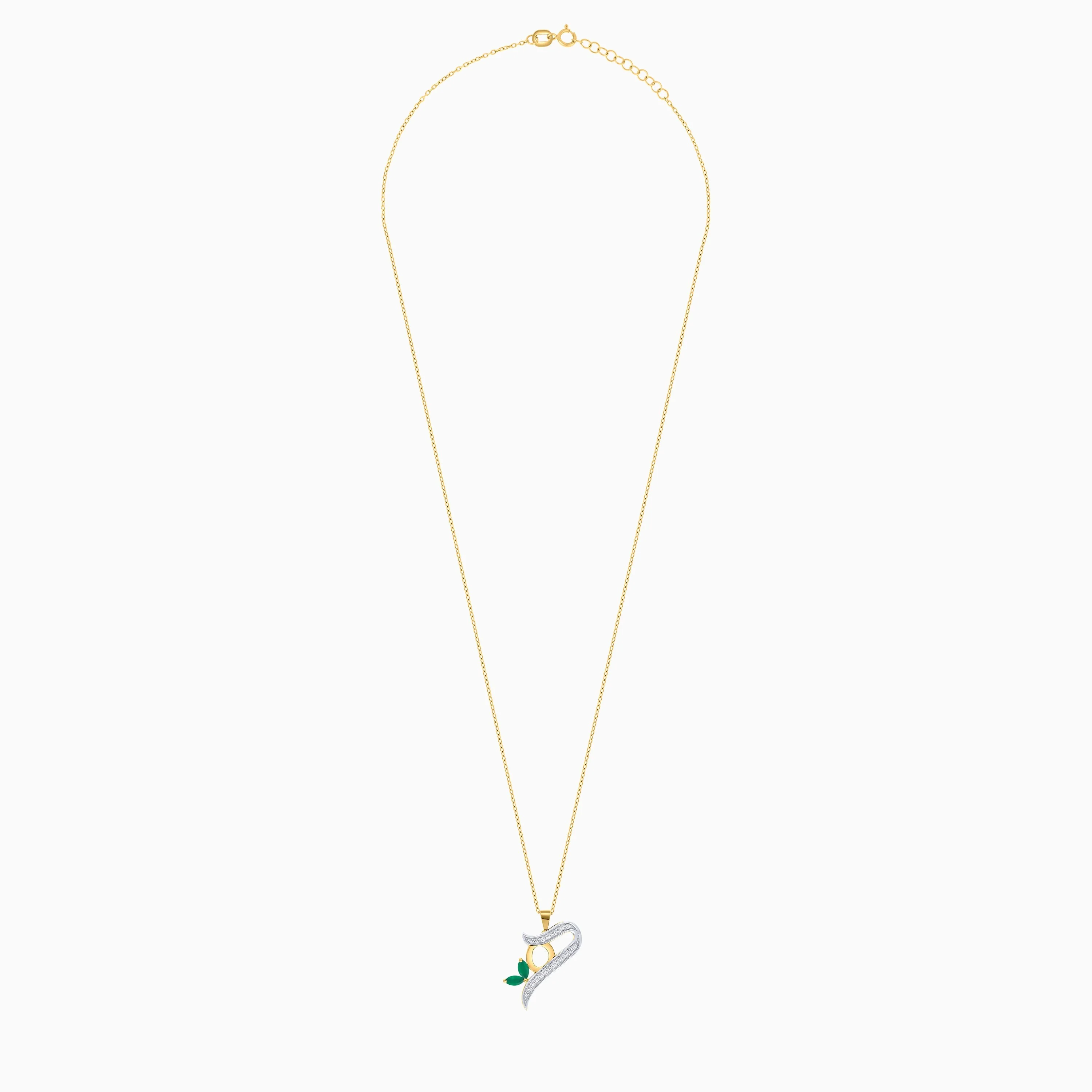 18k Yellow Gold 'Haa' Arabic Letter Necklace with Natural Diamonds & Agate | Horoufi Diamond Collection - Image 3