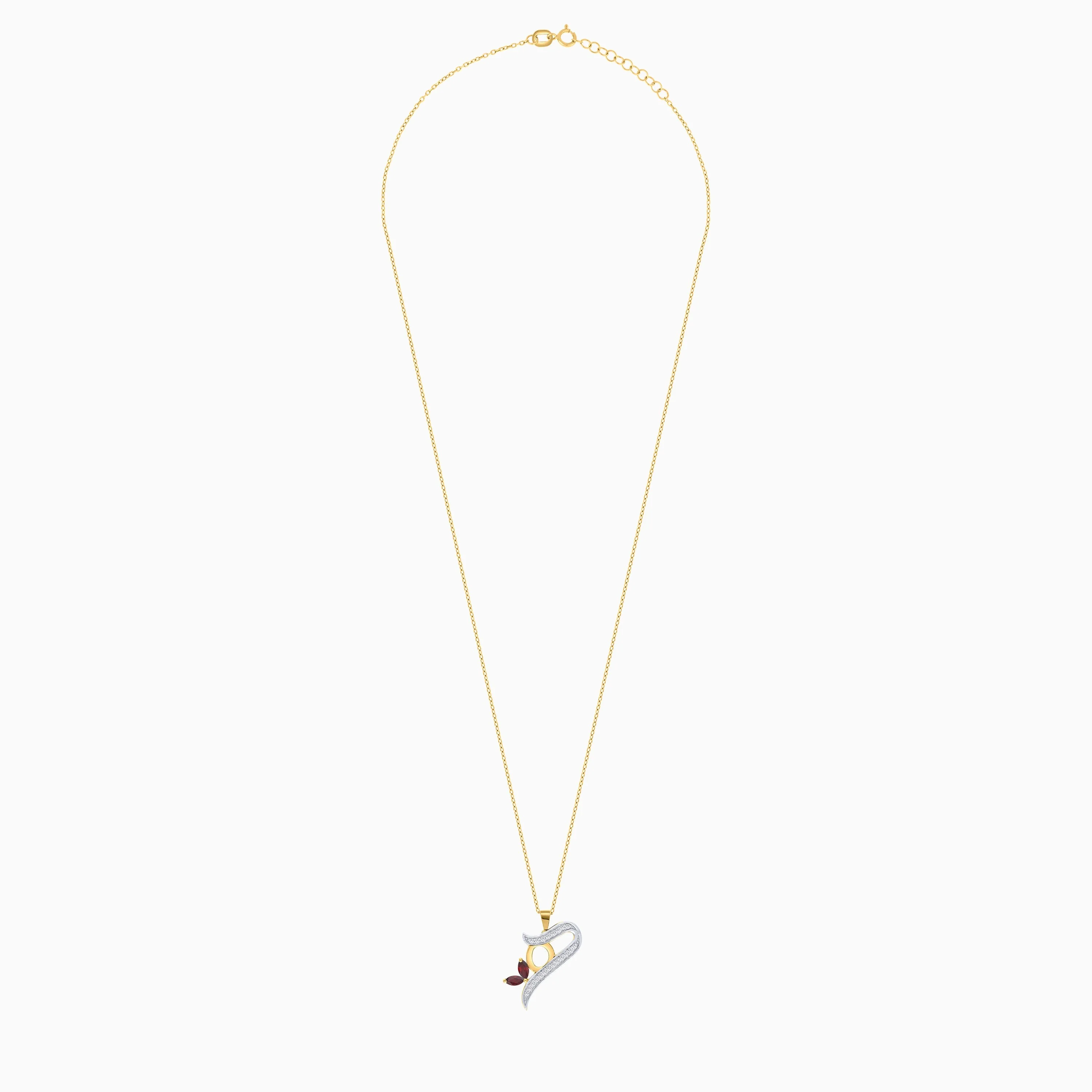 18k Yellow Gold ‘Haa’ Arabic Letter Necklace with Diamonds & Garnet | Horoufi Diamond Collection - Image 3