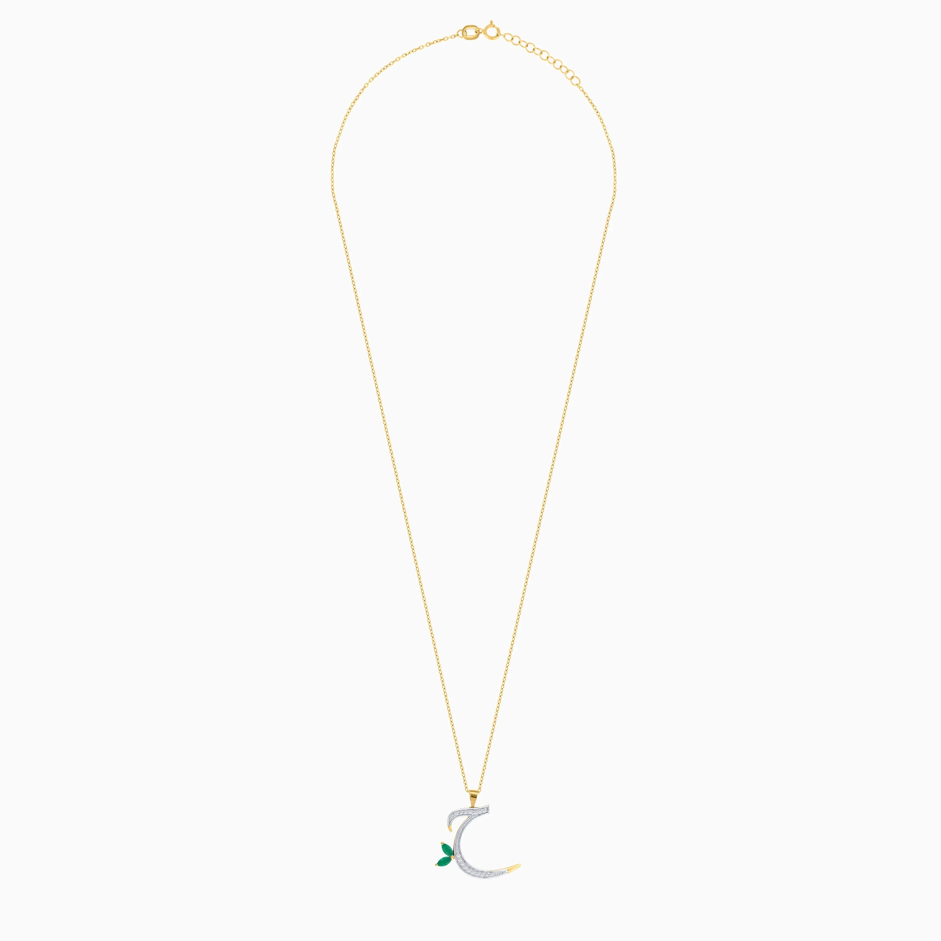 18k Yellow Gold 'Haa' Arabic Letter Necklace with Natural Diamonds & Agate | Horoufi Diamond Collection - Image 3