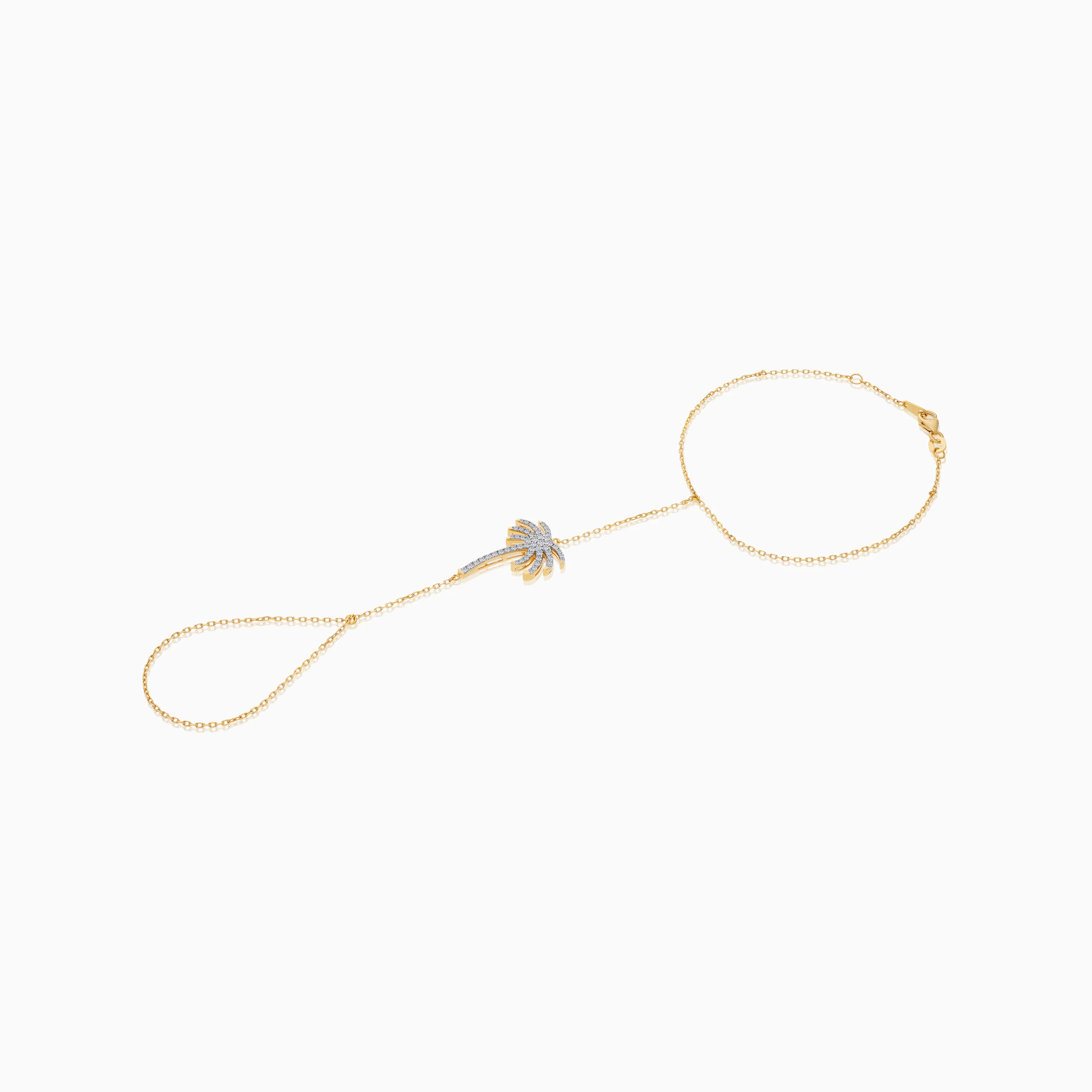 18K Yellow Gold Hand Chain -Panja- Decorated with Palm Tree-Shaped Natural Diamond | Al Nakhla Collection - Image 3