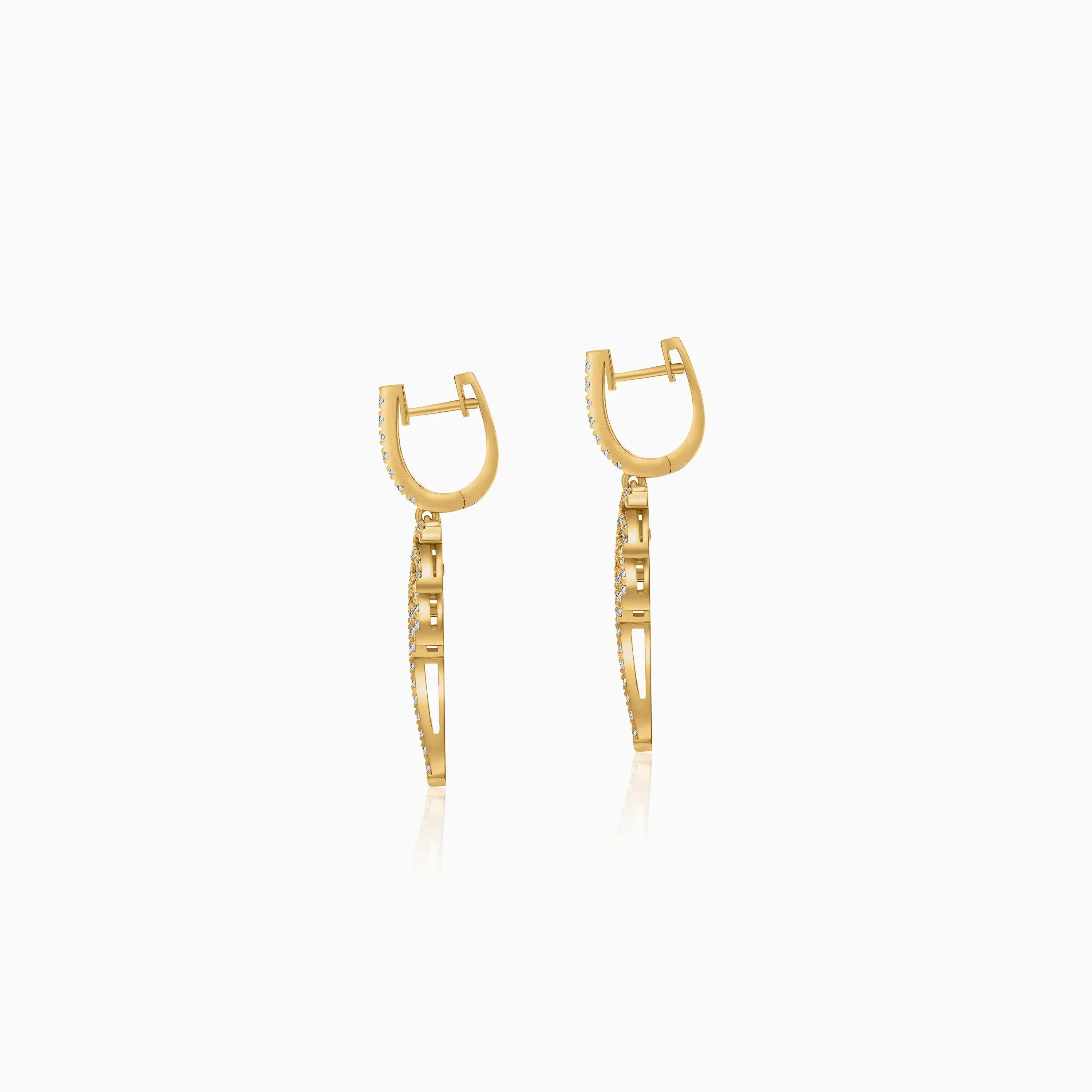 18K Yellow Gold Hoop Earrings with Dangling Palm Tree-Shaped Design Decorated with Natural Diamond | Al Nakhla Collection - Image 4