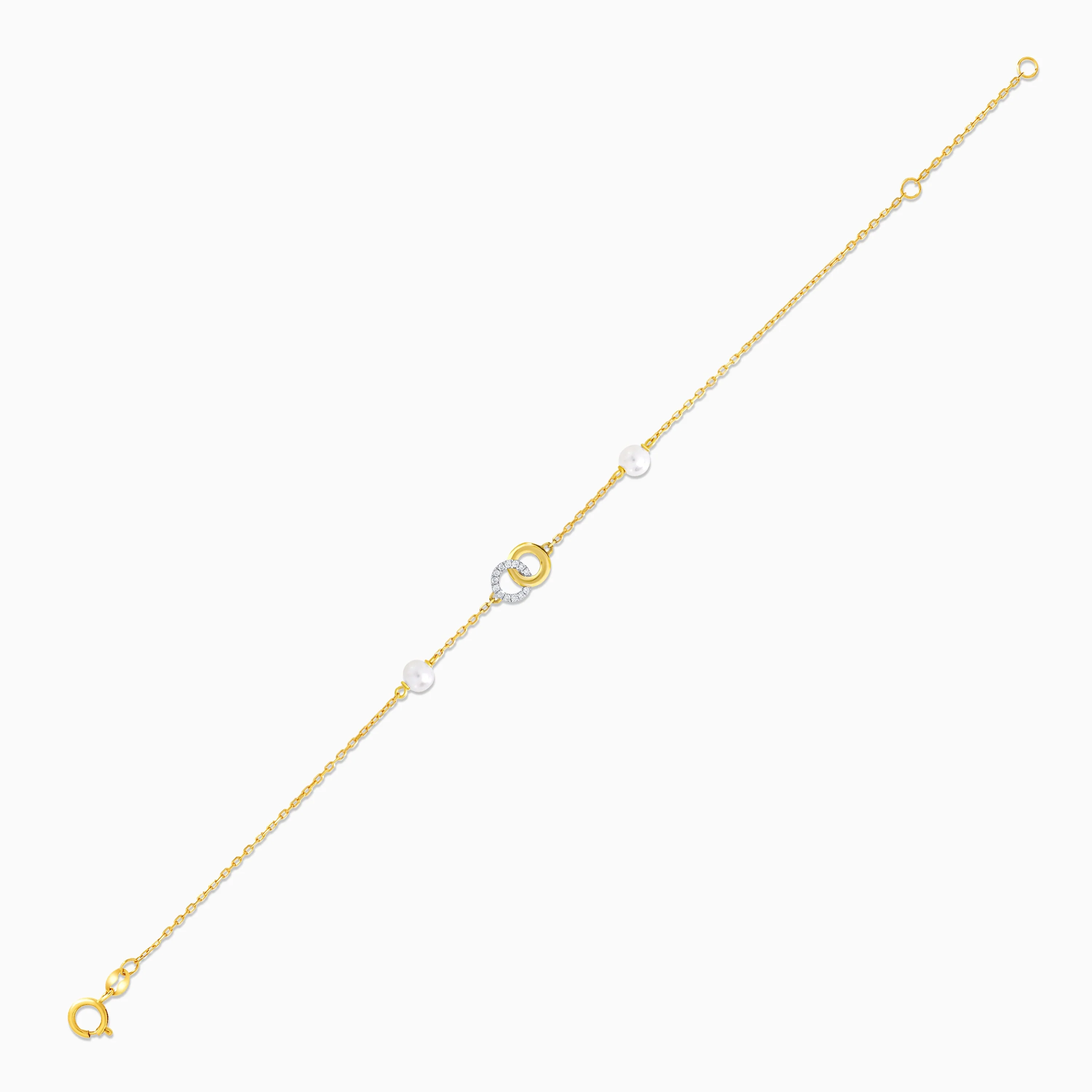 18K Yellow Gold Infinity Design Bracelet with Diamonds and White Pearls - Danah Diamond Collection - Image 3
