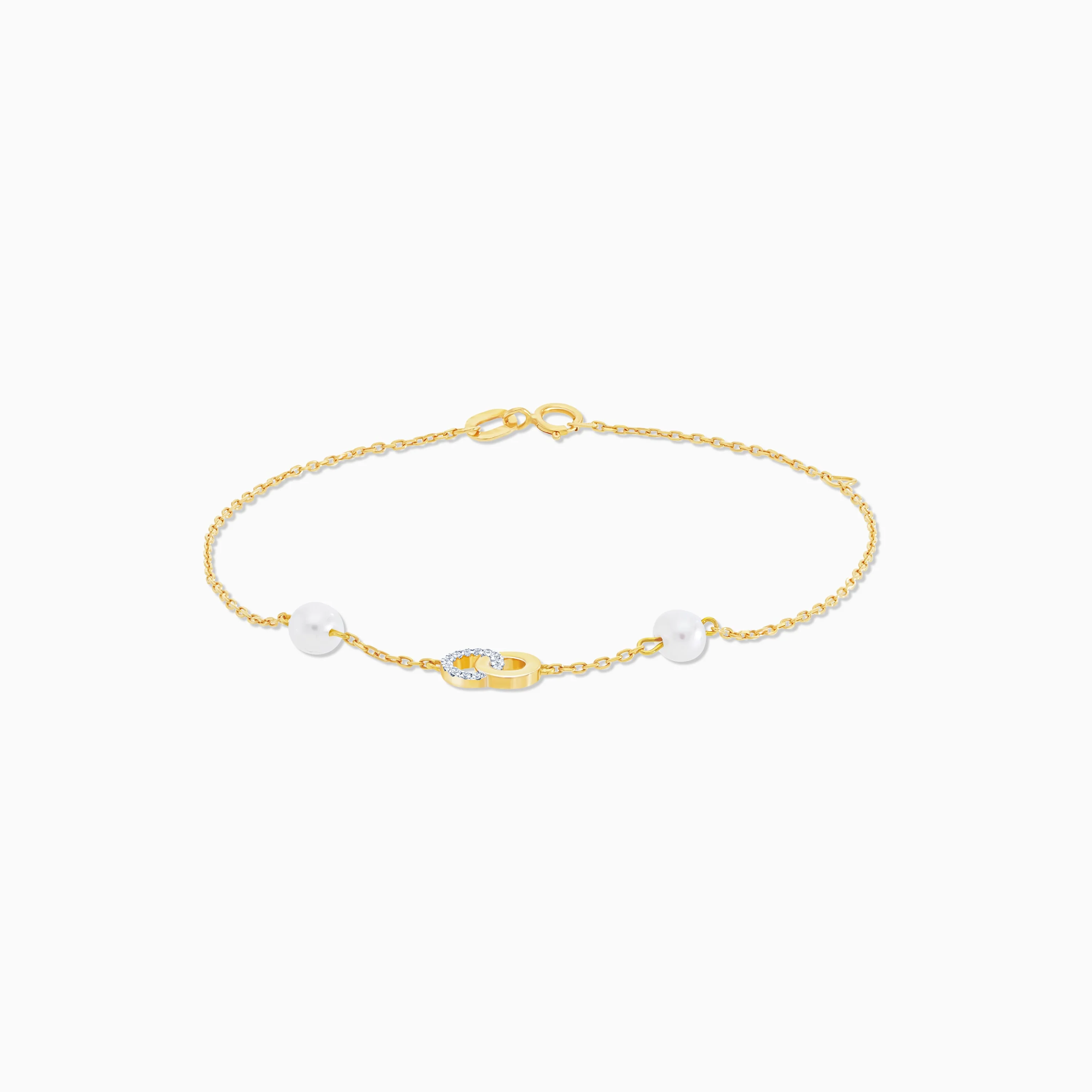 18K Yellow Gold Infinity Design Bracelet with Diamonds and White Pearls - Danah Diamond Collection - Image 4