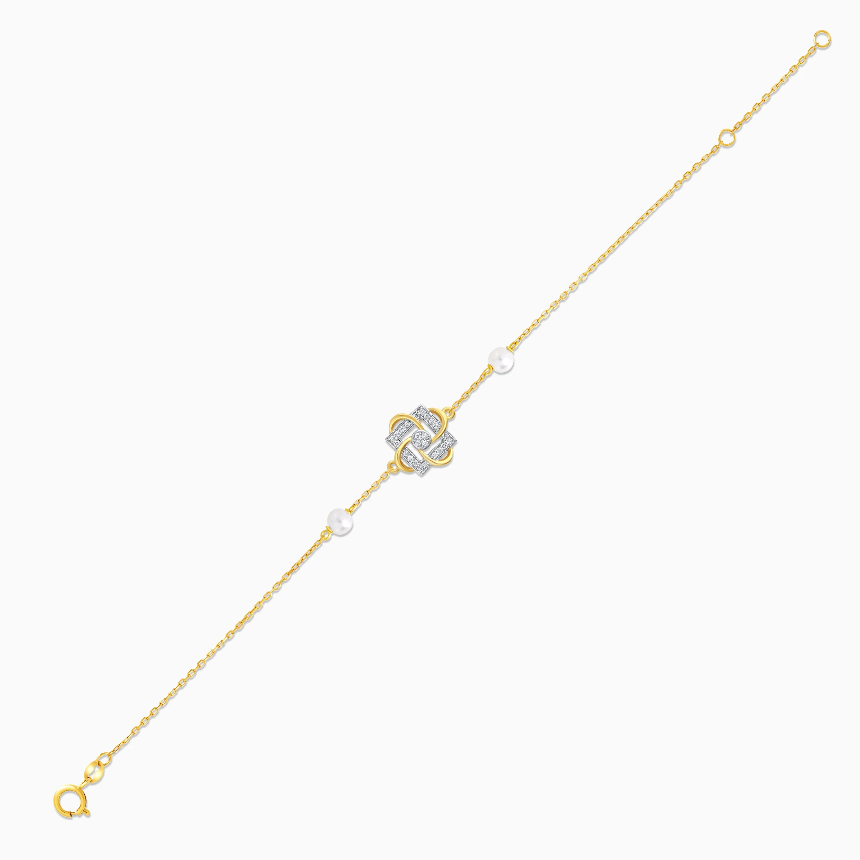 18K Yellow Gold Interlocking Square Diamond and Twin Pearl Bracelet - Danah Diamond Collection - Image 3