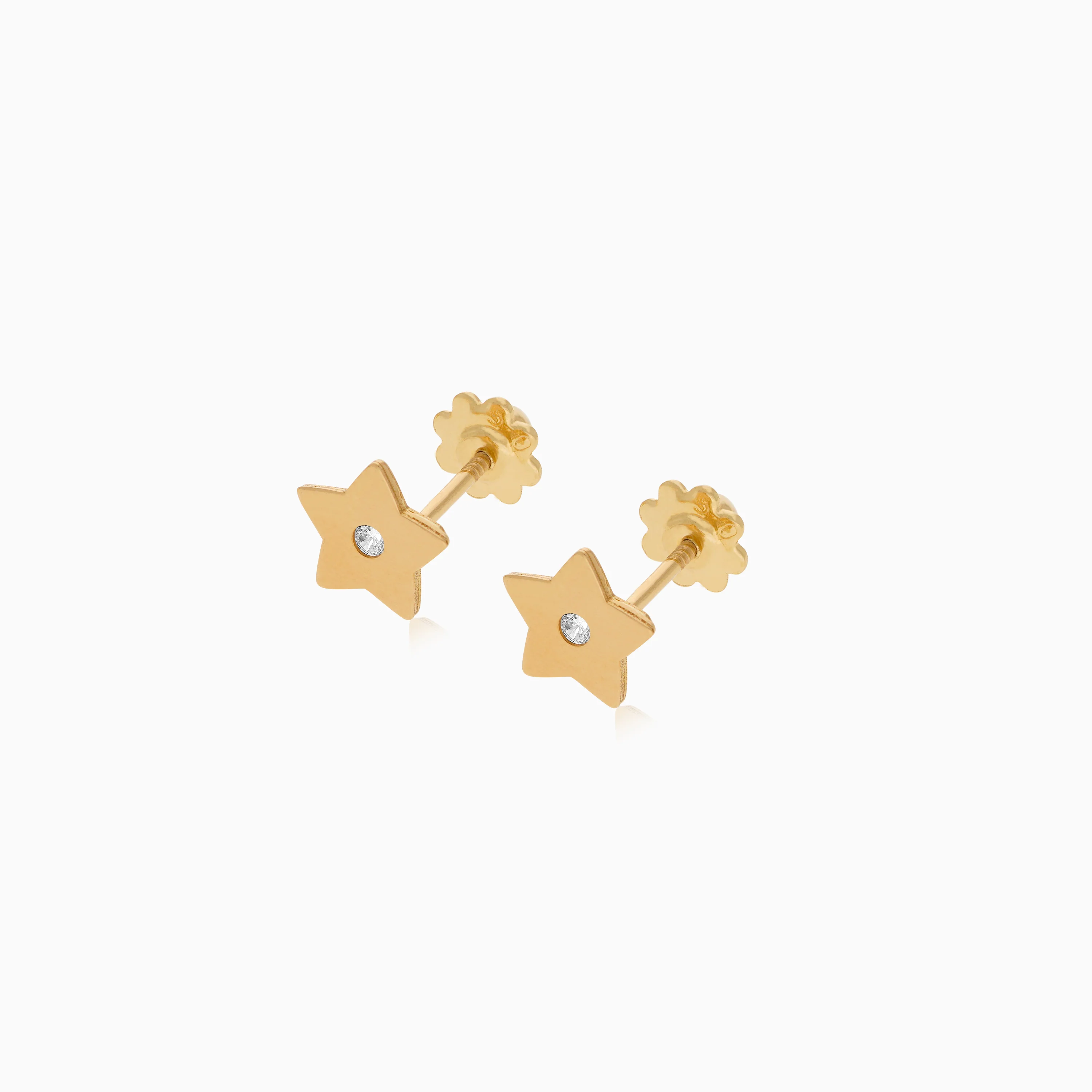 18K Yellow Gold Kid’s Star-Shaped Earrings with Zircon Stone in the Center - Image 2