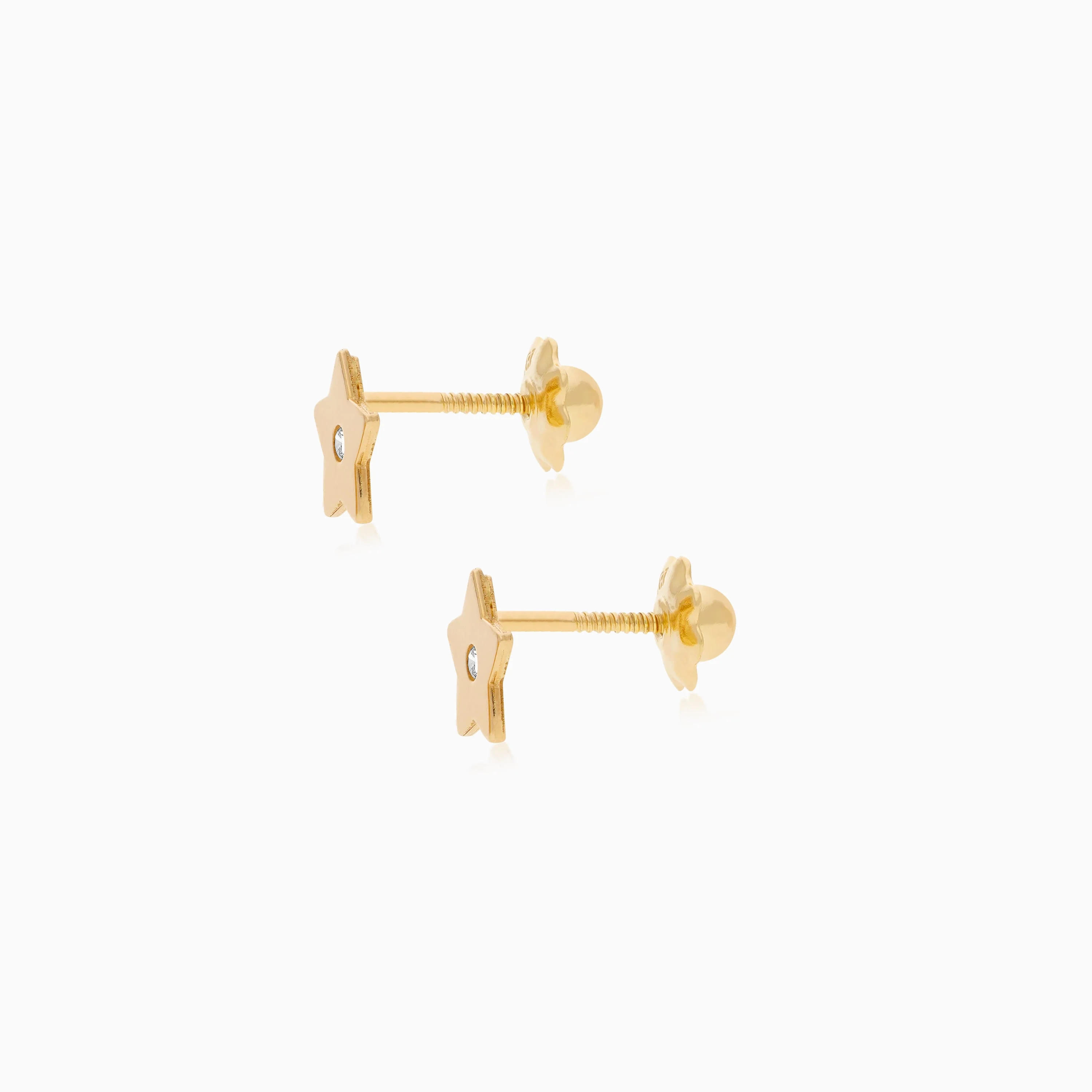 18K Yellow Gold Kid’s Star-Shaped Earrings with Zircon Stone in the Center - Image 3