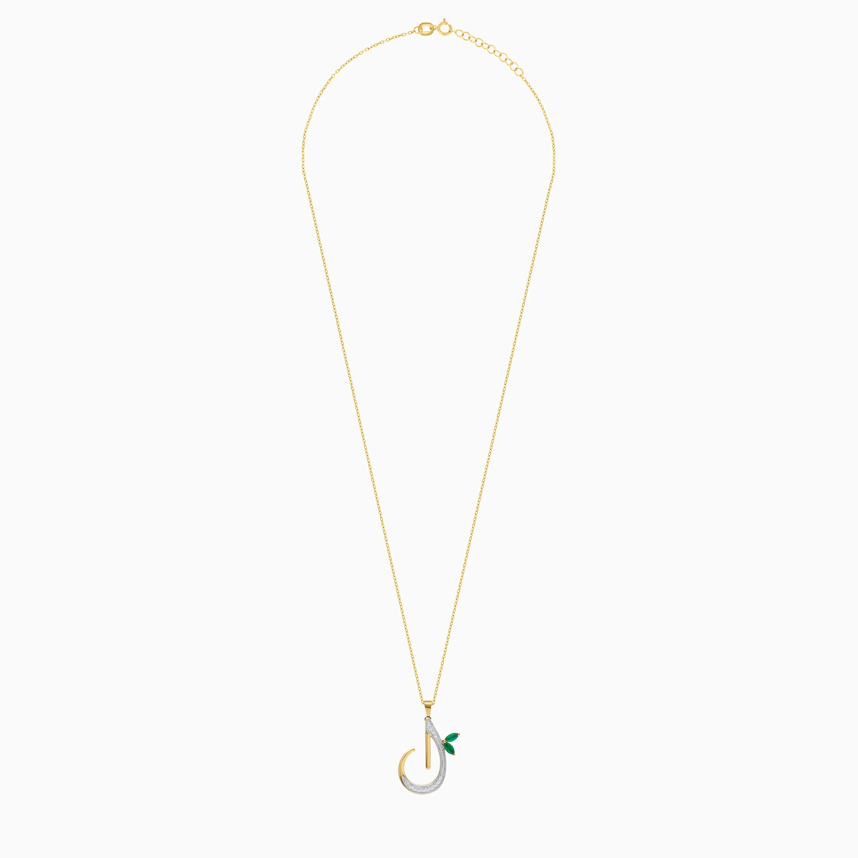 18k Yellow Gold 'Laam' Arabic Letter Necklace with Natural Diamonds & Agate | Horoufi Diamond Collection - Image 3