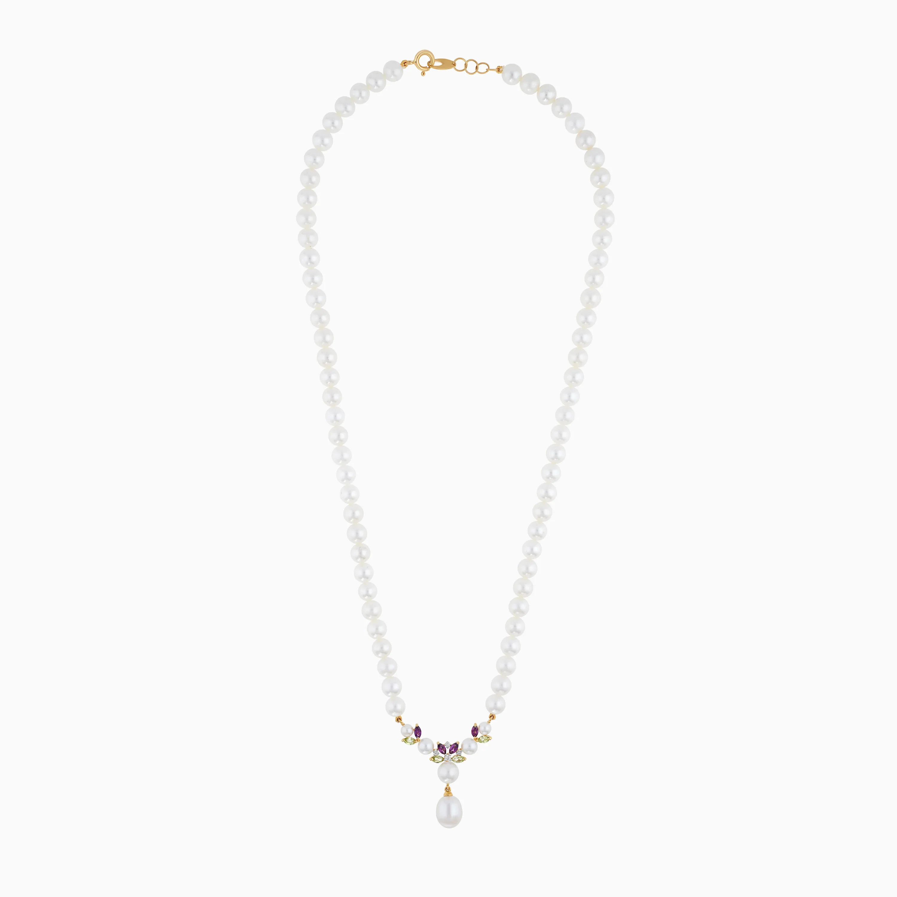 18k Yellow Gold Pearl Necklace with Natural Diamonds and Gemstones | Danah Diamond Collection - Image 3