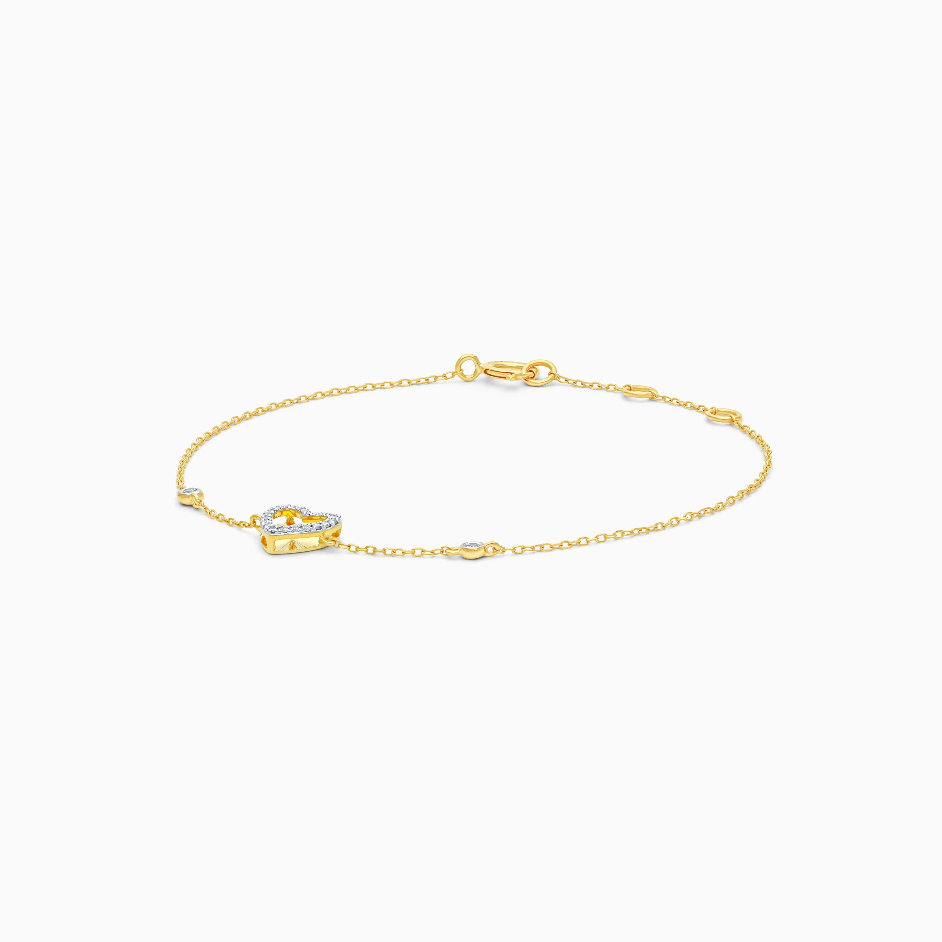 18k yellow gold light bracelet in heart-shaped decorative with natural diamond for kids | Farfalla collection - Image 3