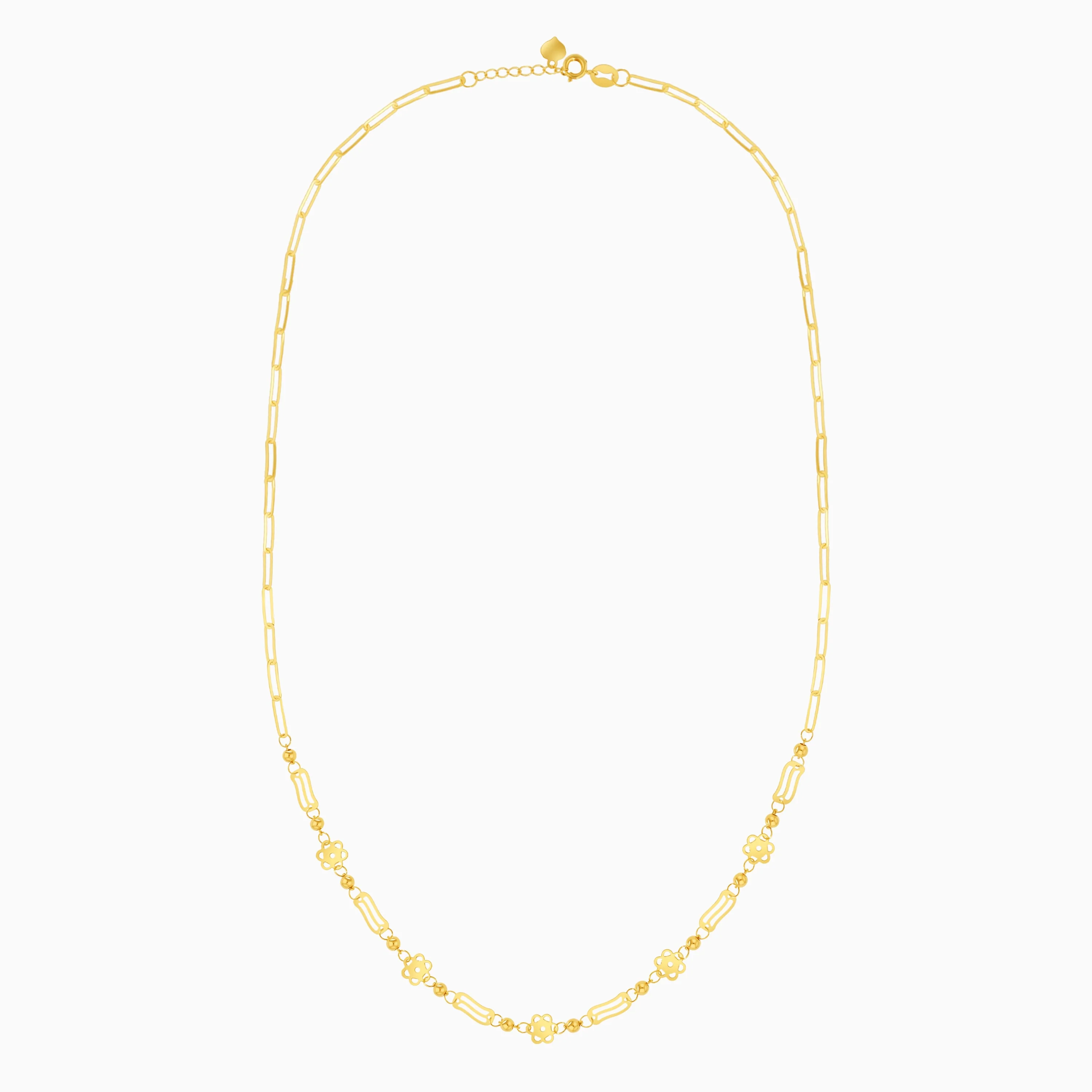 18k yellow gold lightweight Paper Clip necklace with flowers - Image 3