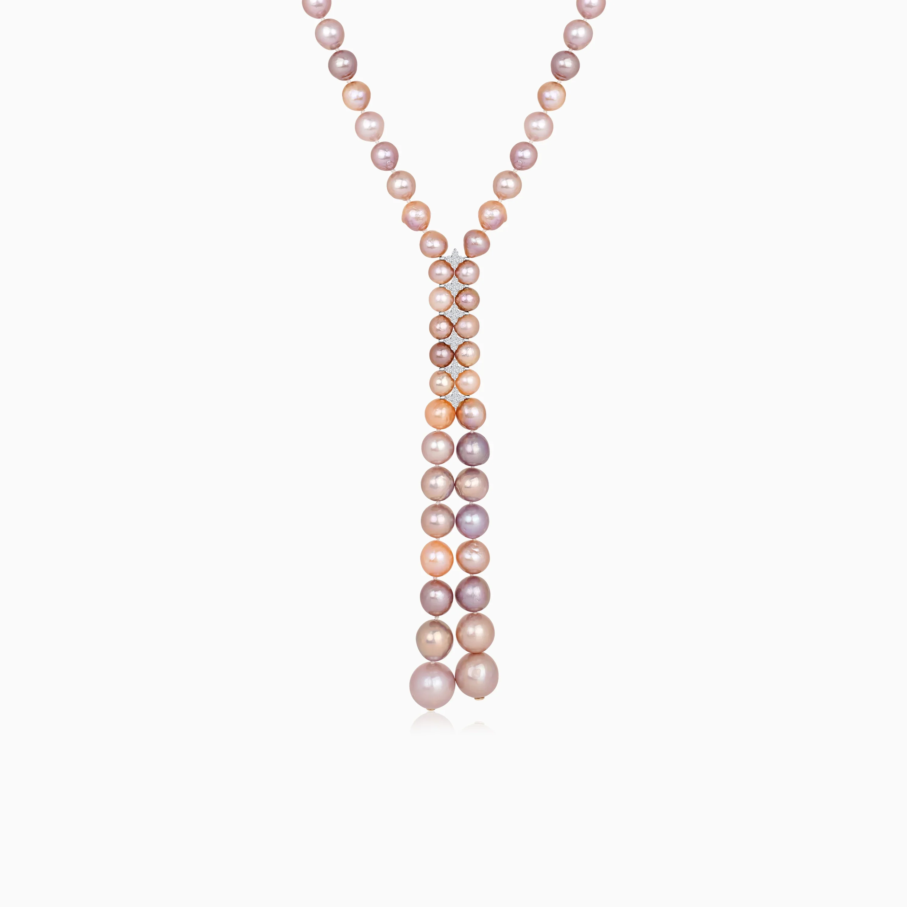 18K Yellow Gold Long Necklace with Multi-Color Pearls and Natural Diamonds - Image 3