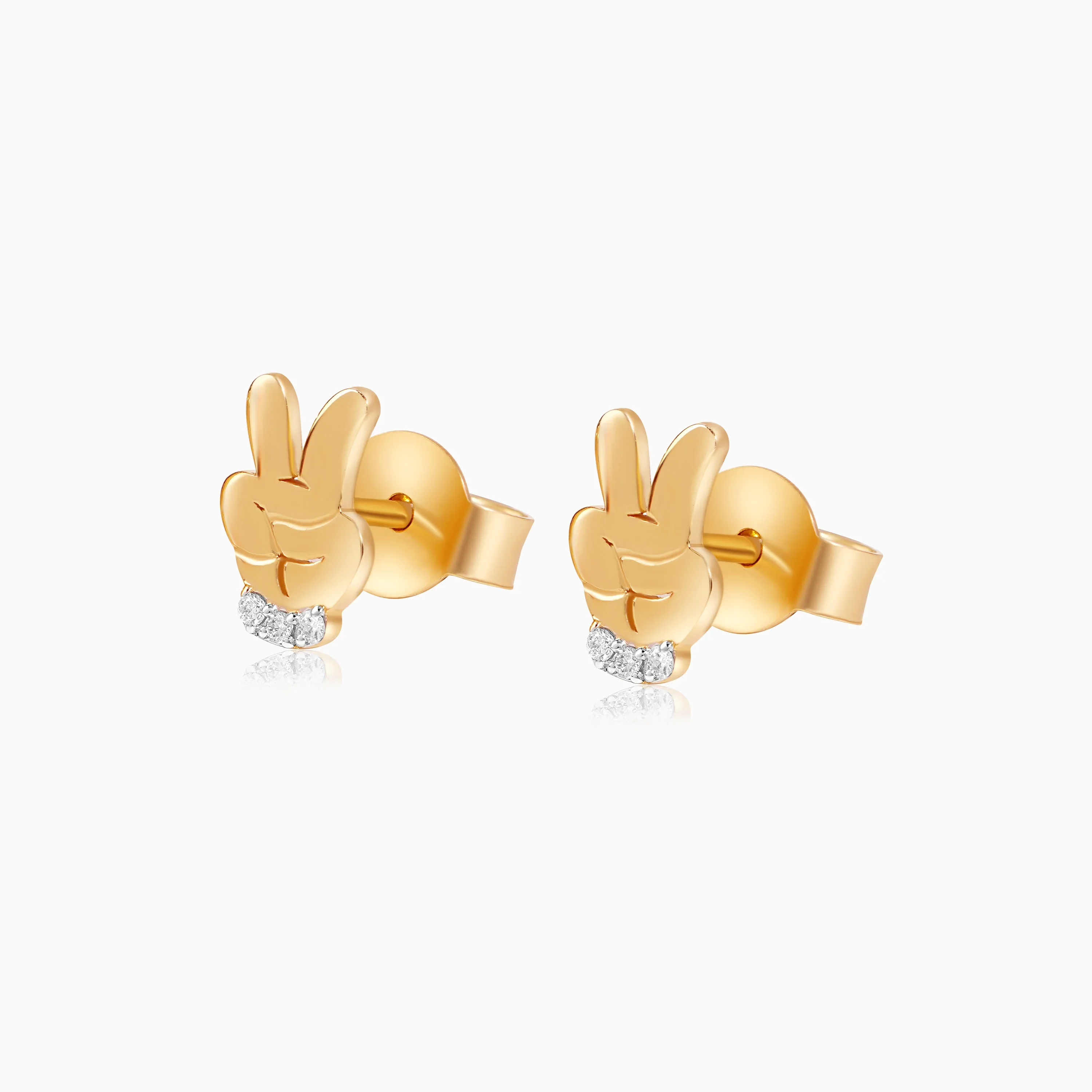 18k Yellow Gold - Mickey Victory Hand Gesture- Earrings with Natural Diamonds - Disney- Mickey & Friends - Image 2