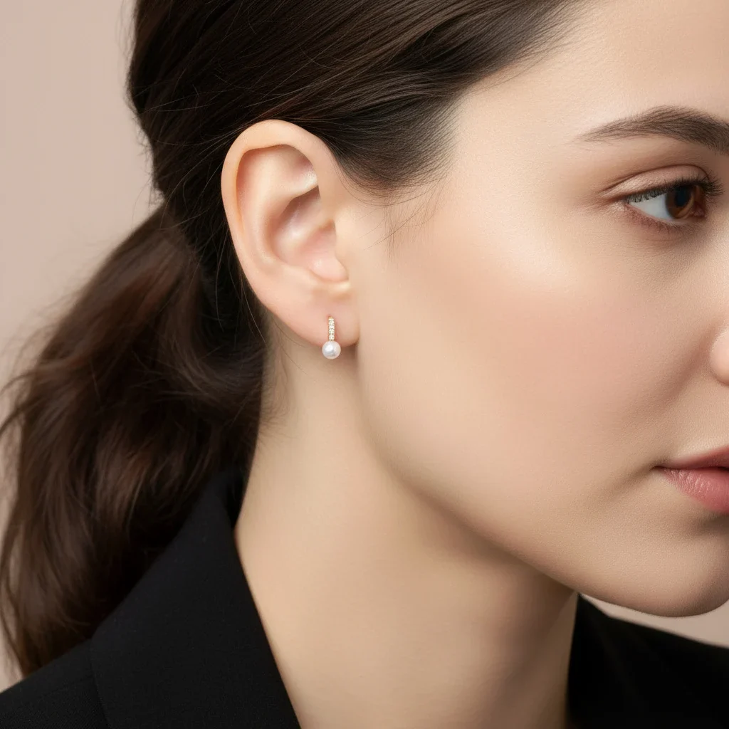 18k Yellow Gold Multi-Size Pearl Earrings with Natural Diamonds | Danah Diamond Collection - Image 2