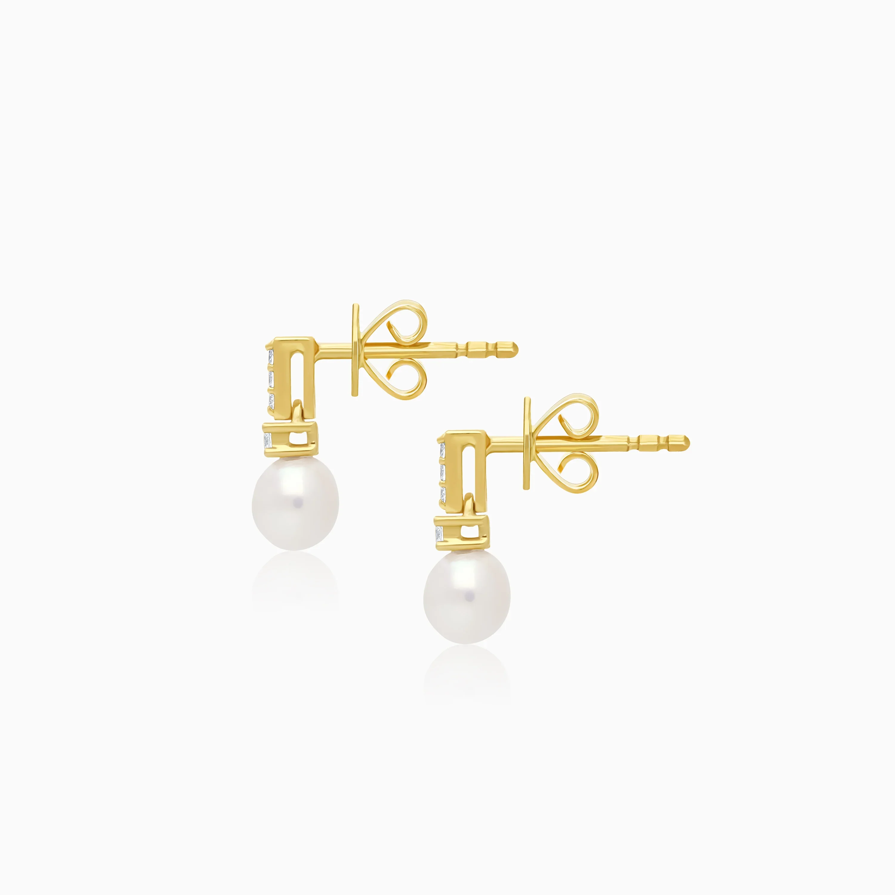 18k Yellow Gold Multi-Size Pearl Earrings with Natural Diamonds | Danah Diamond Collection - Image 3