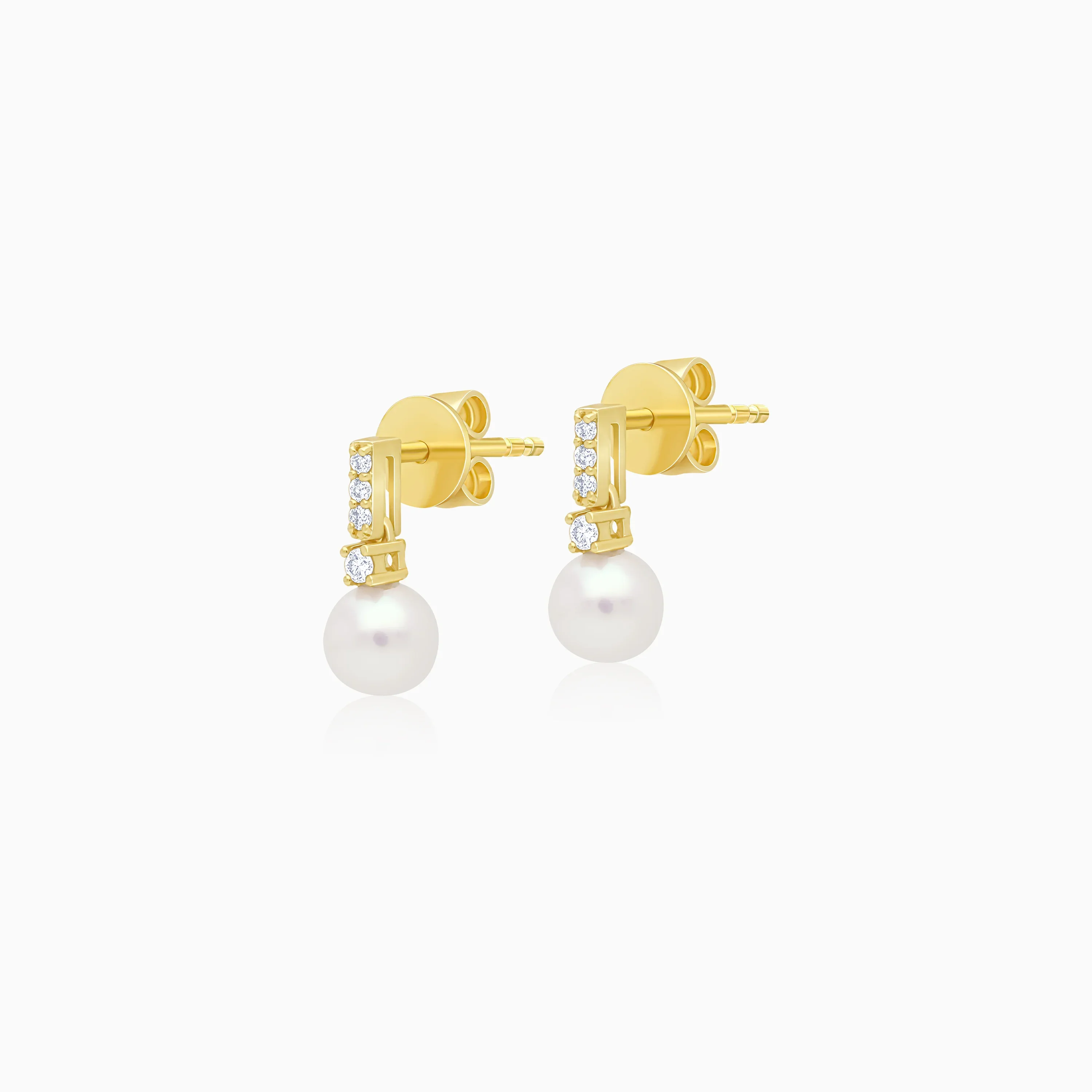 18k Yellow Gold Multi-Size Pearl Earrings with Natural Diamonds | Danah Diamond Collection - Image 4