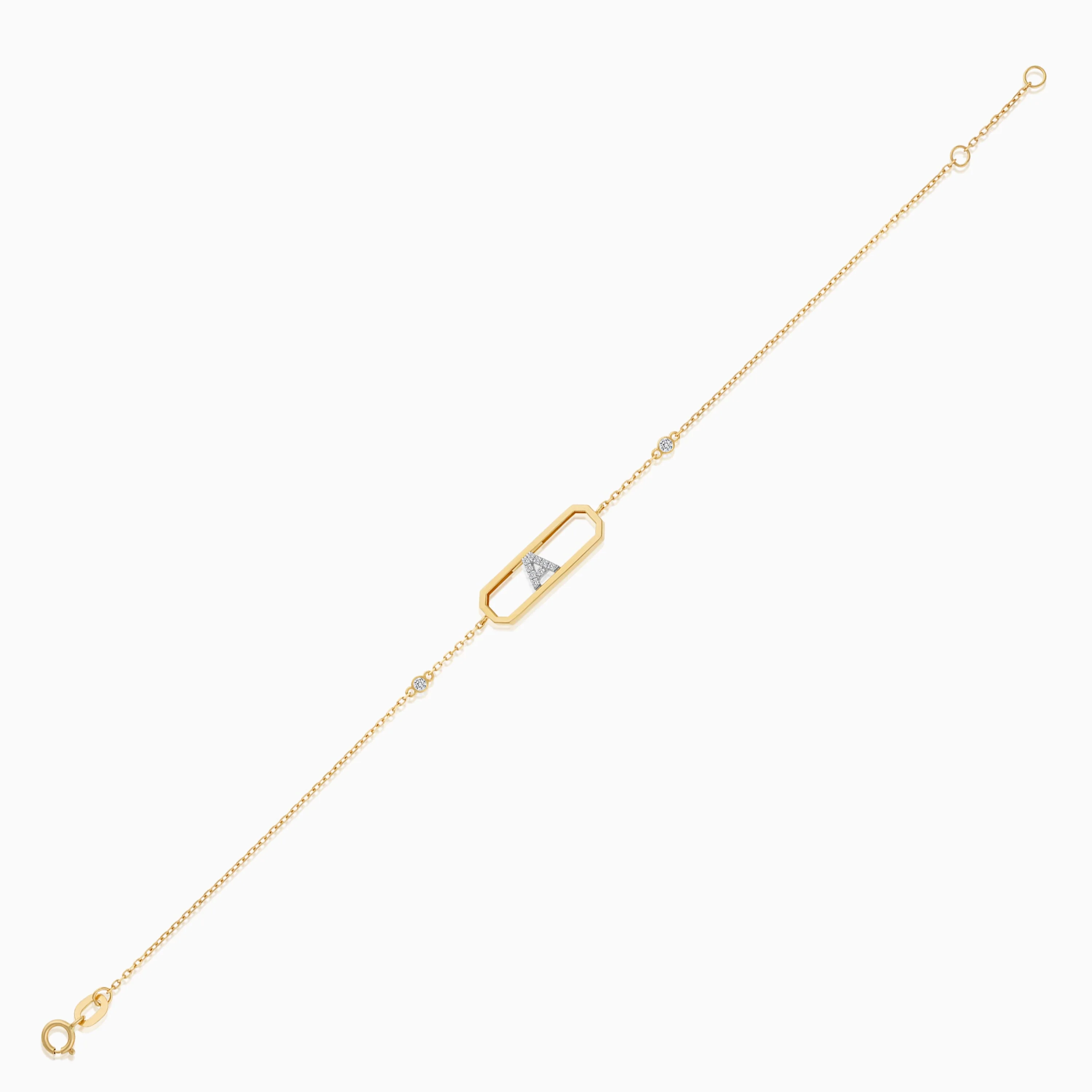 18k Yellow Gold Natural Diamonds Initial "A" Bracelet | Alpha Collection - Image 3
