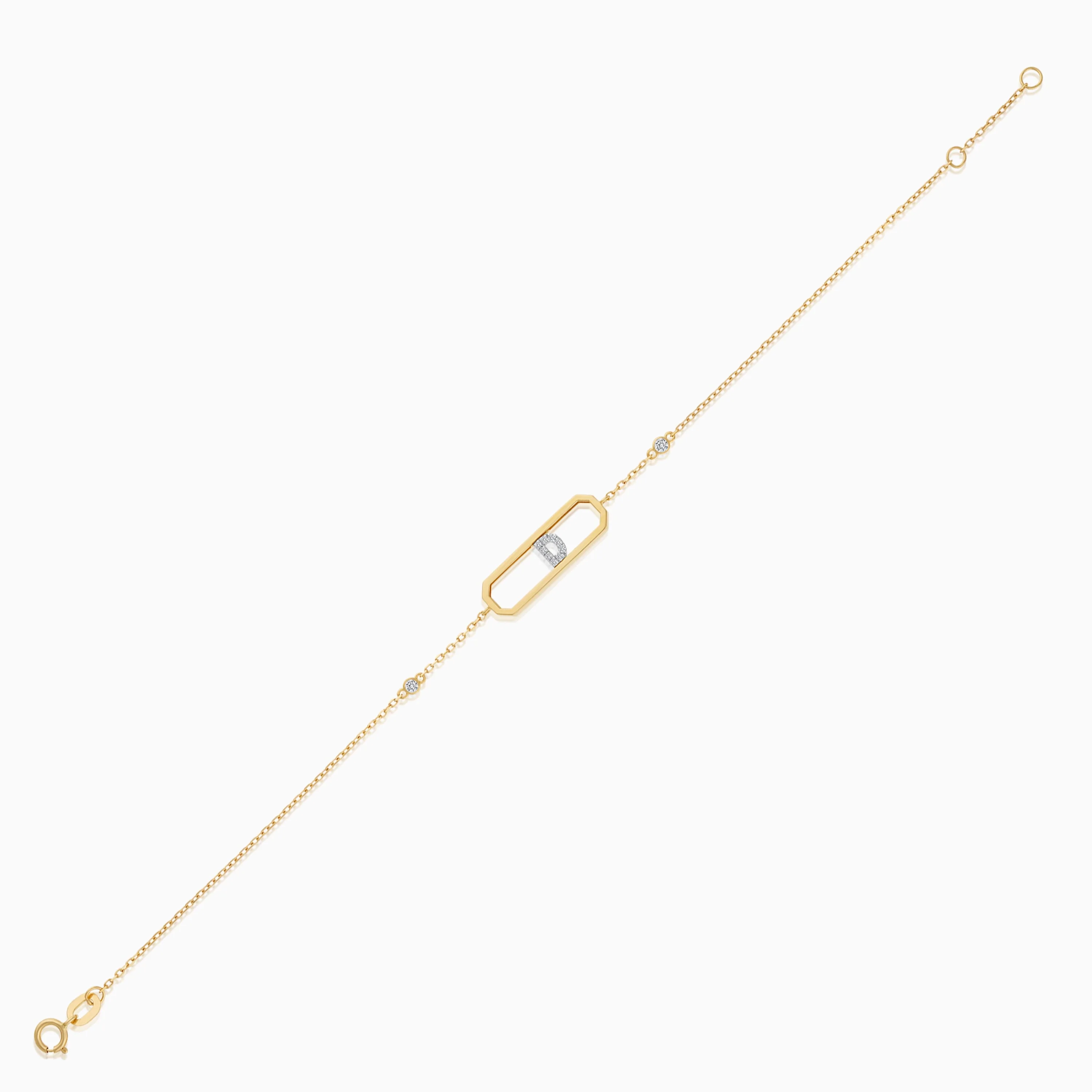 18k Yellow Gold Natural Diamonds Initial "D" Bracelet | Alpha Collection - Image 2
