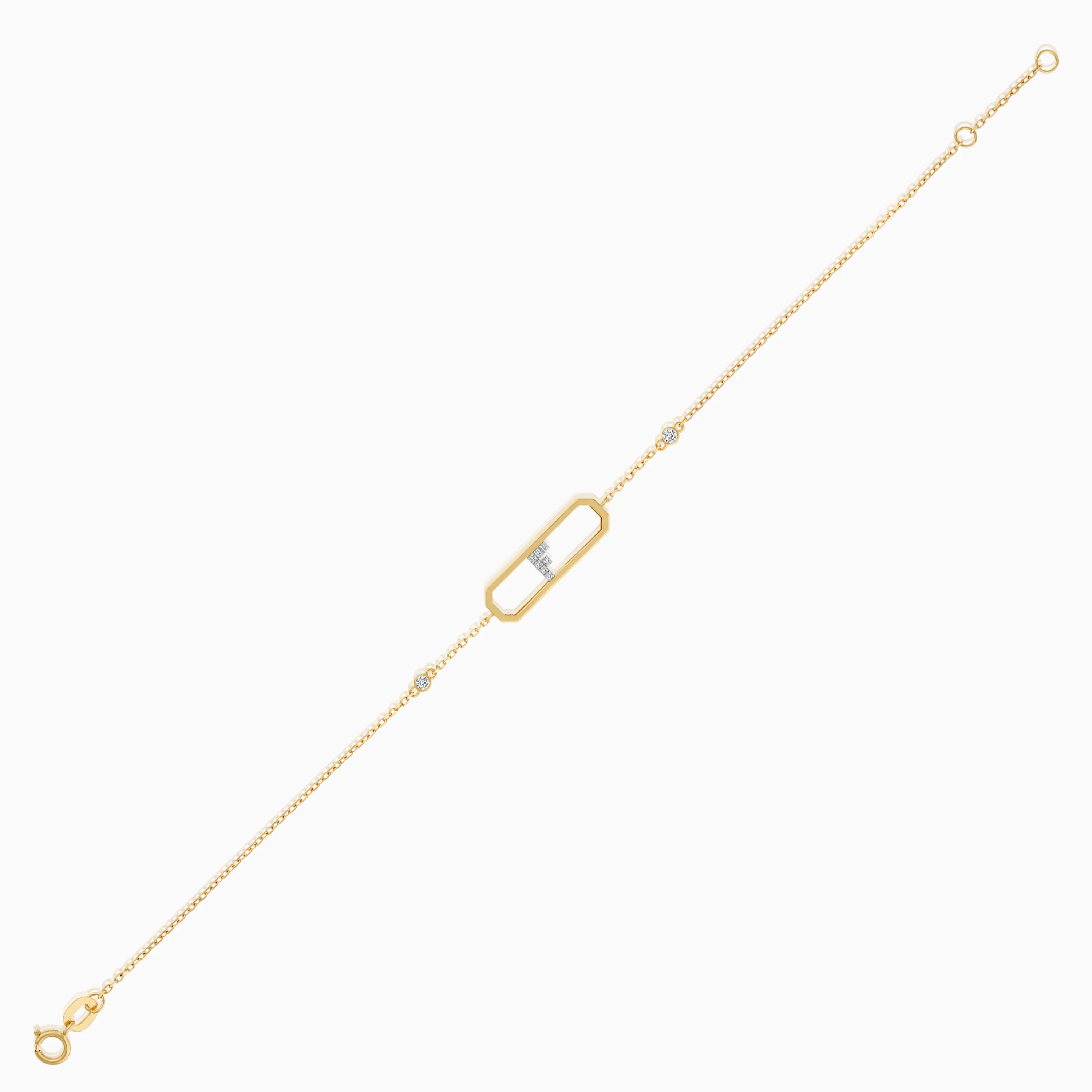 18k Yellow Gold Natural Diamonds Initial "F" Bracelet | Alpha Collection - Image 2