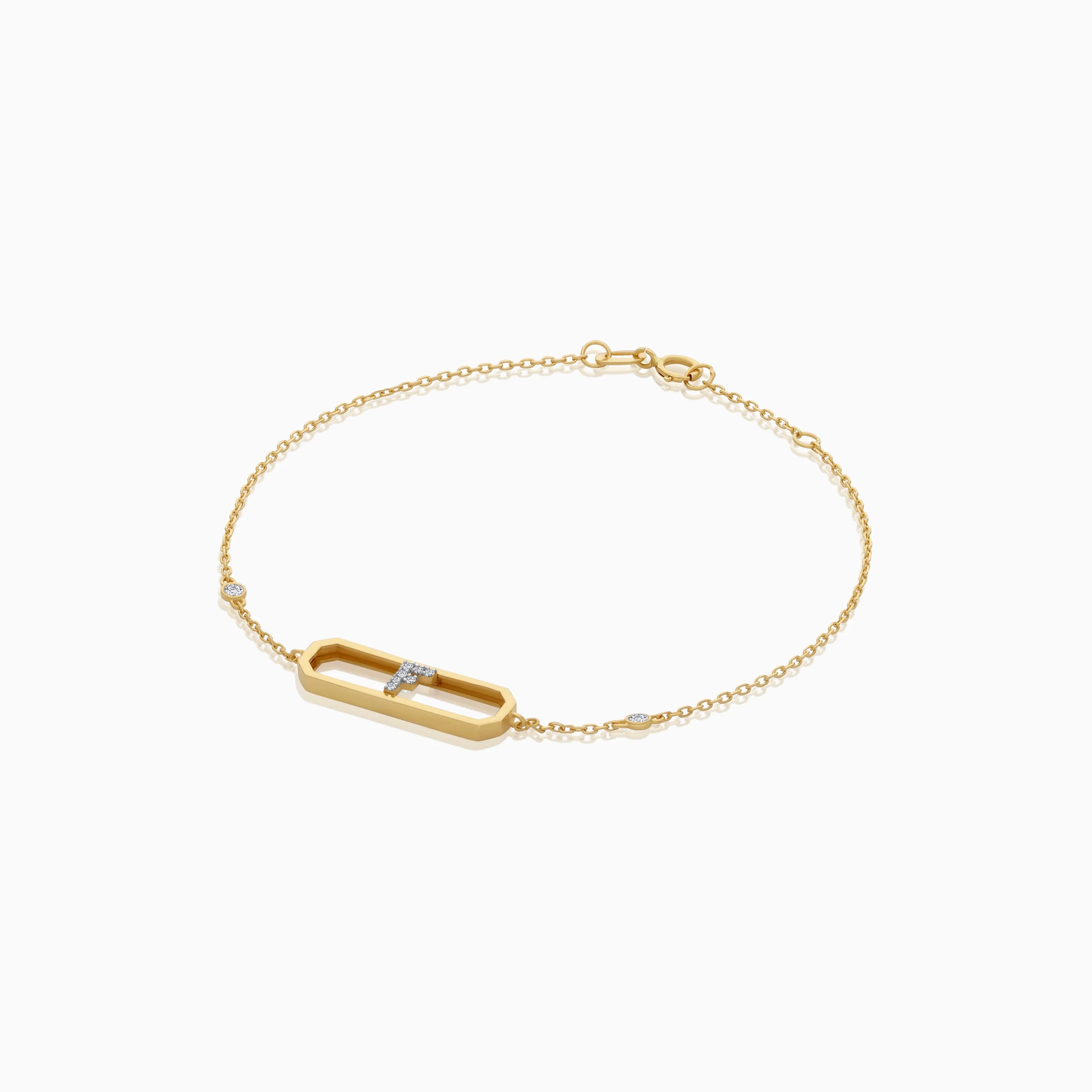 18k Yellow Gold Natural Diamonds Initial "F" Bracelet | Alpha Collection - Image 3