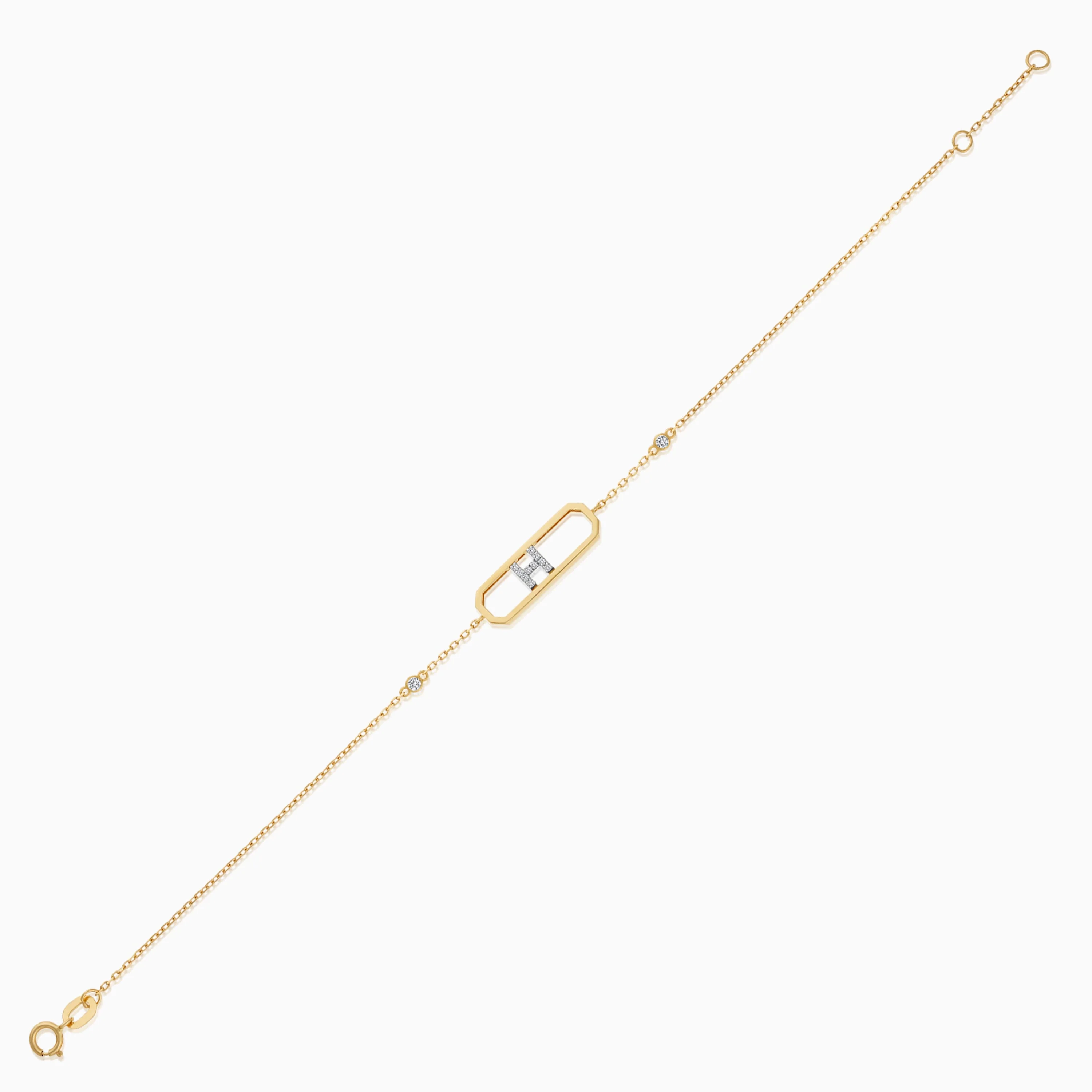 18k Yellow Gold Natural Diamonds Initial "H" Bracelet | Alpha Collection - Image 2