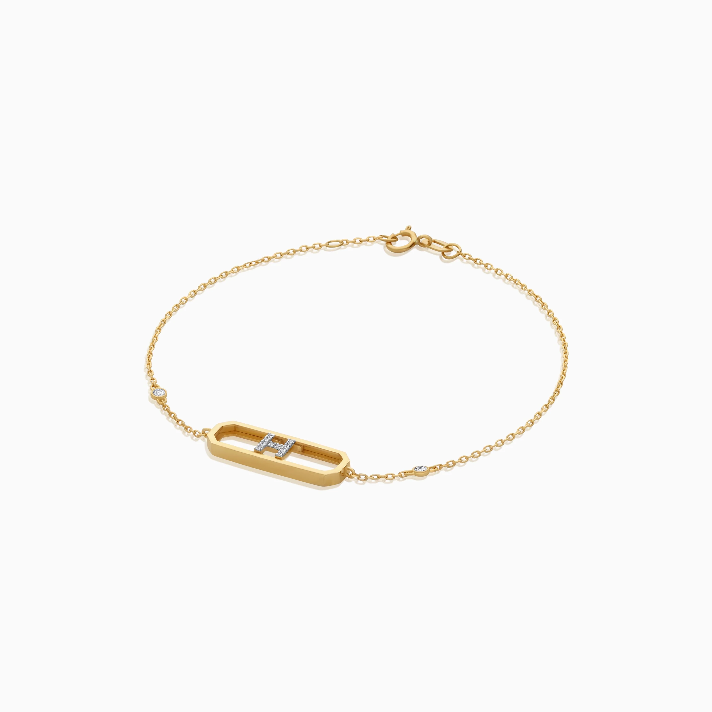 18k Yellow Gold Natural Diamonds Initial "H" Bracelet | Alpha Collection - Image 3