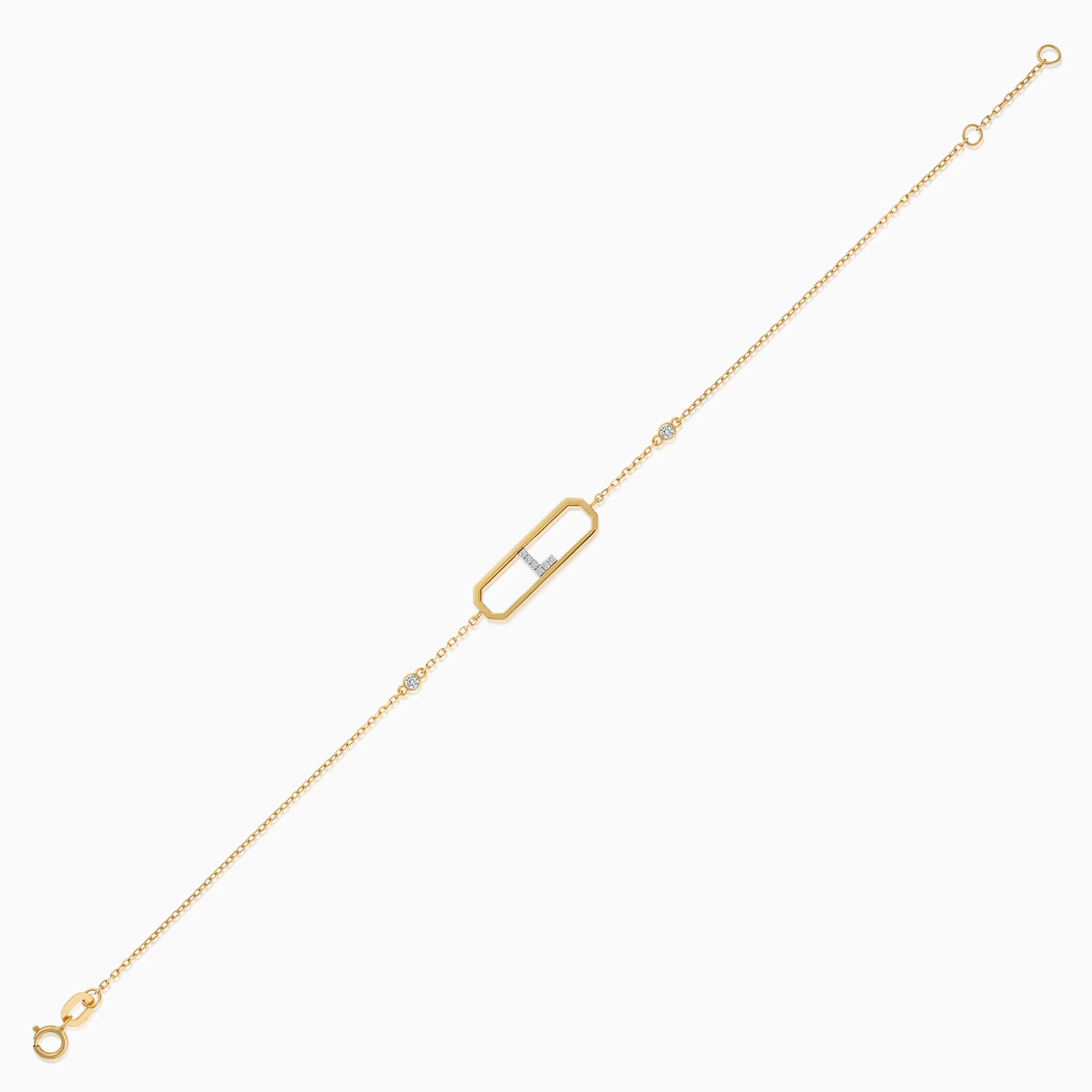 18k Yellow Gold Natural Diamond Initial "L" Bracelet | Alpha Collection - Image 2