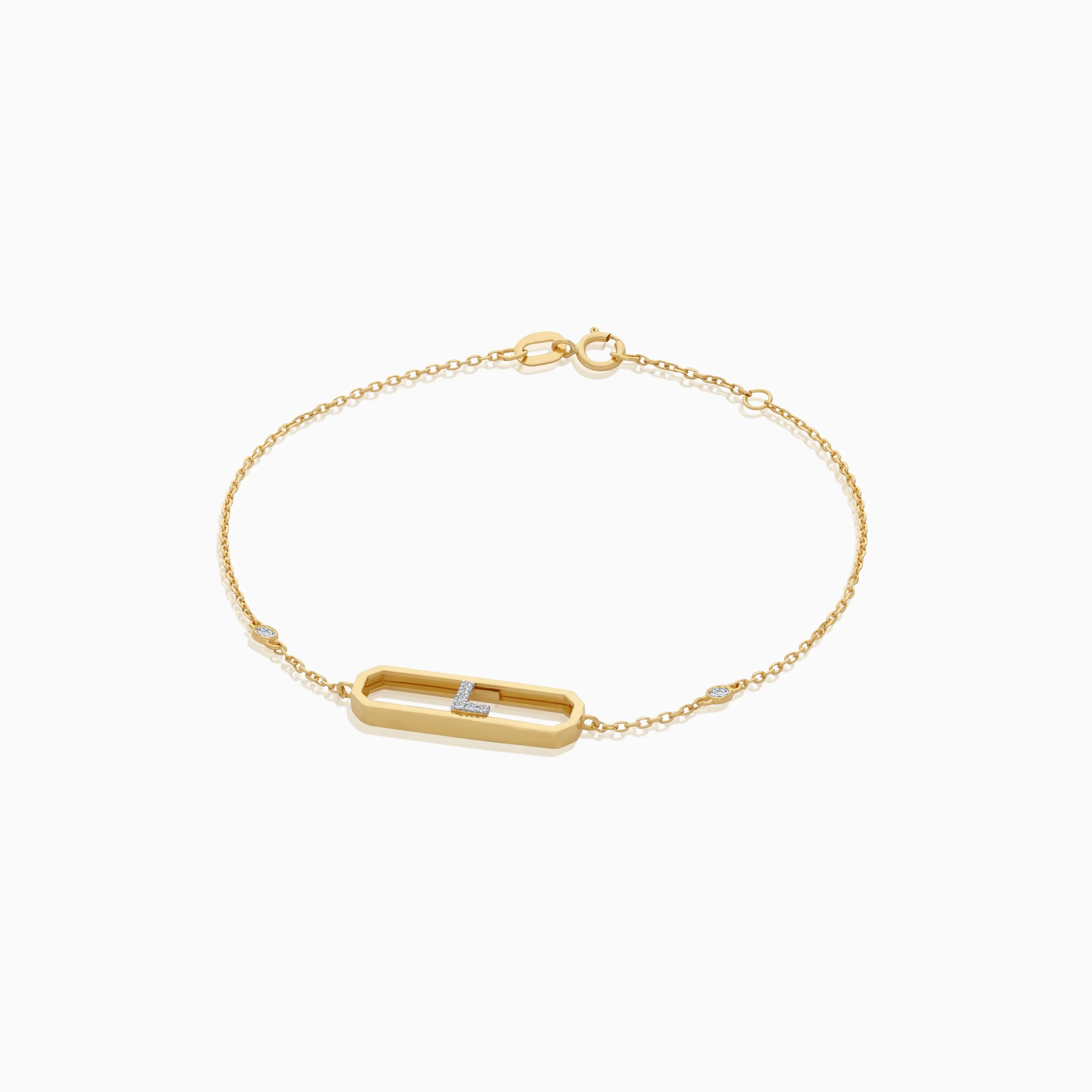 18k Yellow Gold Natural Diamond Initial "L" Bracelet | Alpha Collection - Image 3