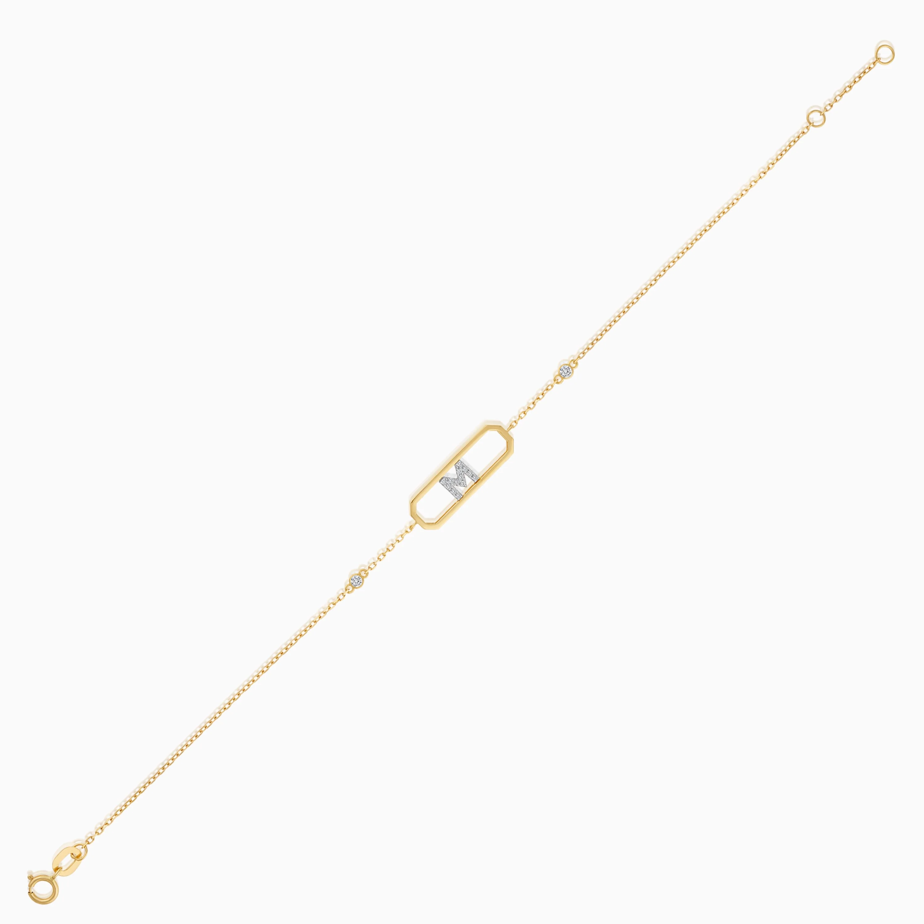 18k Yellow Gold Natural Diamonds Initial "M" Bracelet | Alpha Collection - Image 2