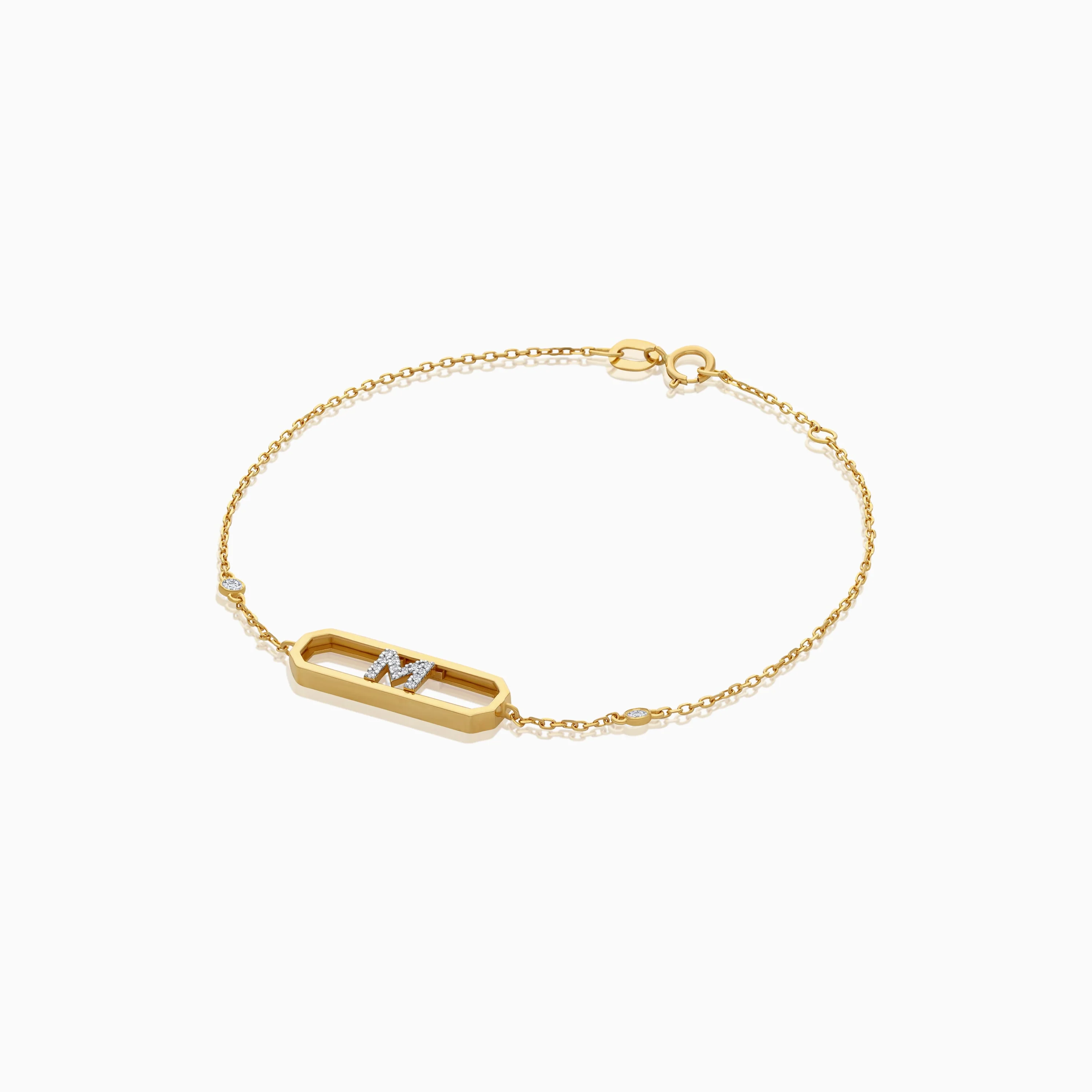 18k Yellow Gold Natural Diamonds Initial "M" Bracelet | Alpha Collection - Image 3