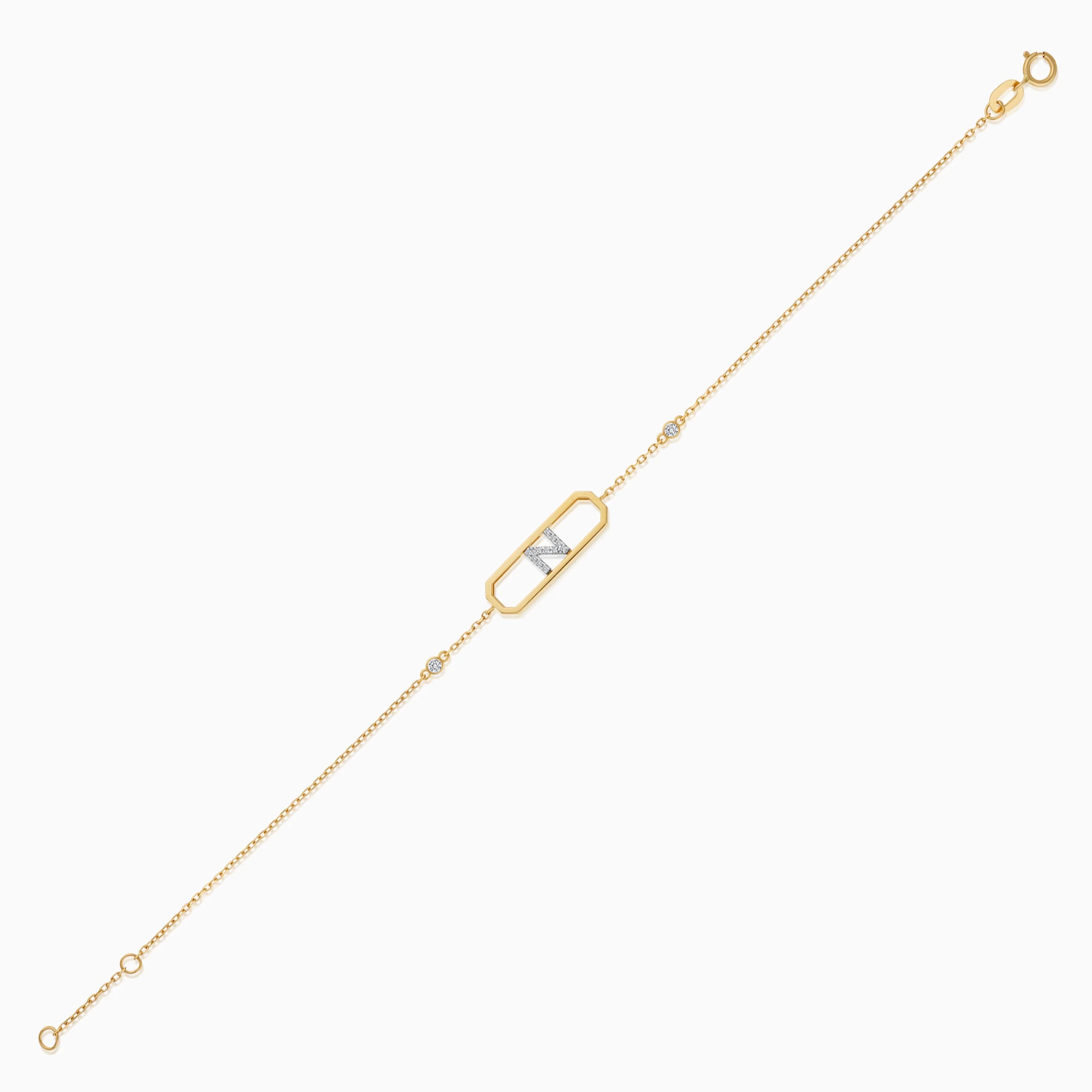 18k Yellow Gold Natural Diamonds Initial "N" Bracelet | Alpha Collection - Image 2