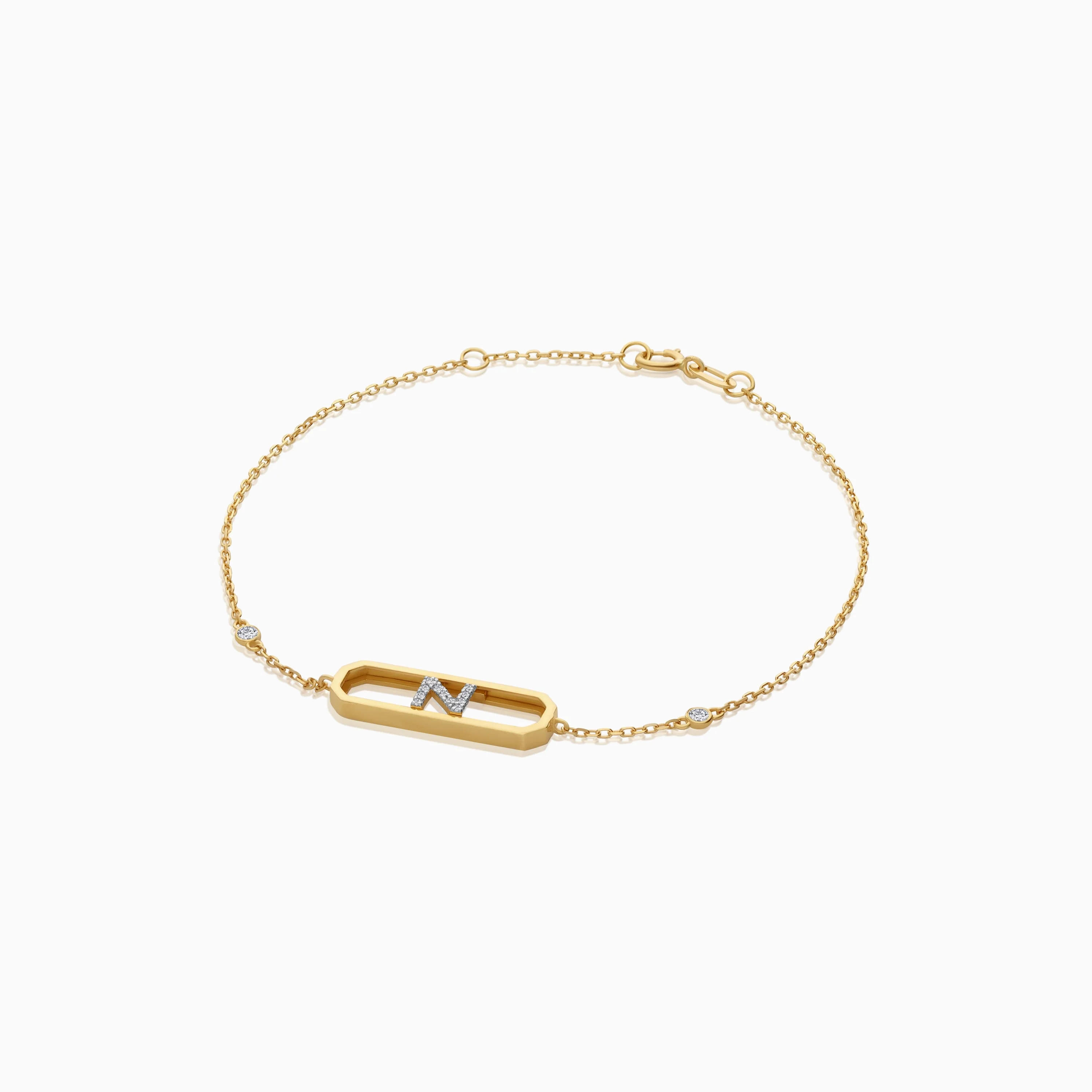 18k Yellow Gold Natural Diamonds Initial "N" Bracelet | Alpha Collection - Image 3