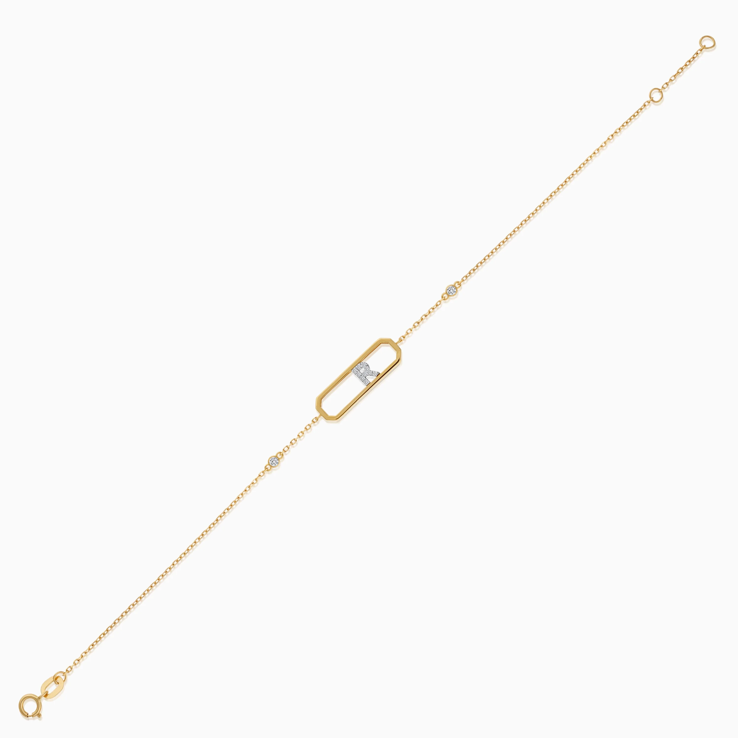 Elegant 18k Yellow Gold Diamond Initial "R" Bracelet | Alpha Collection - Image 2