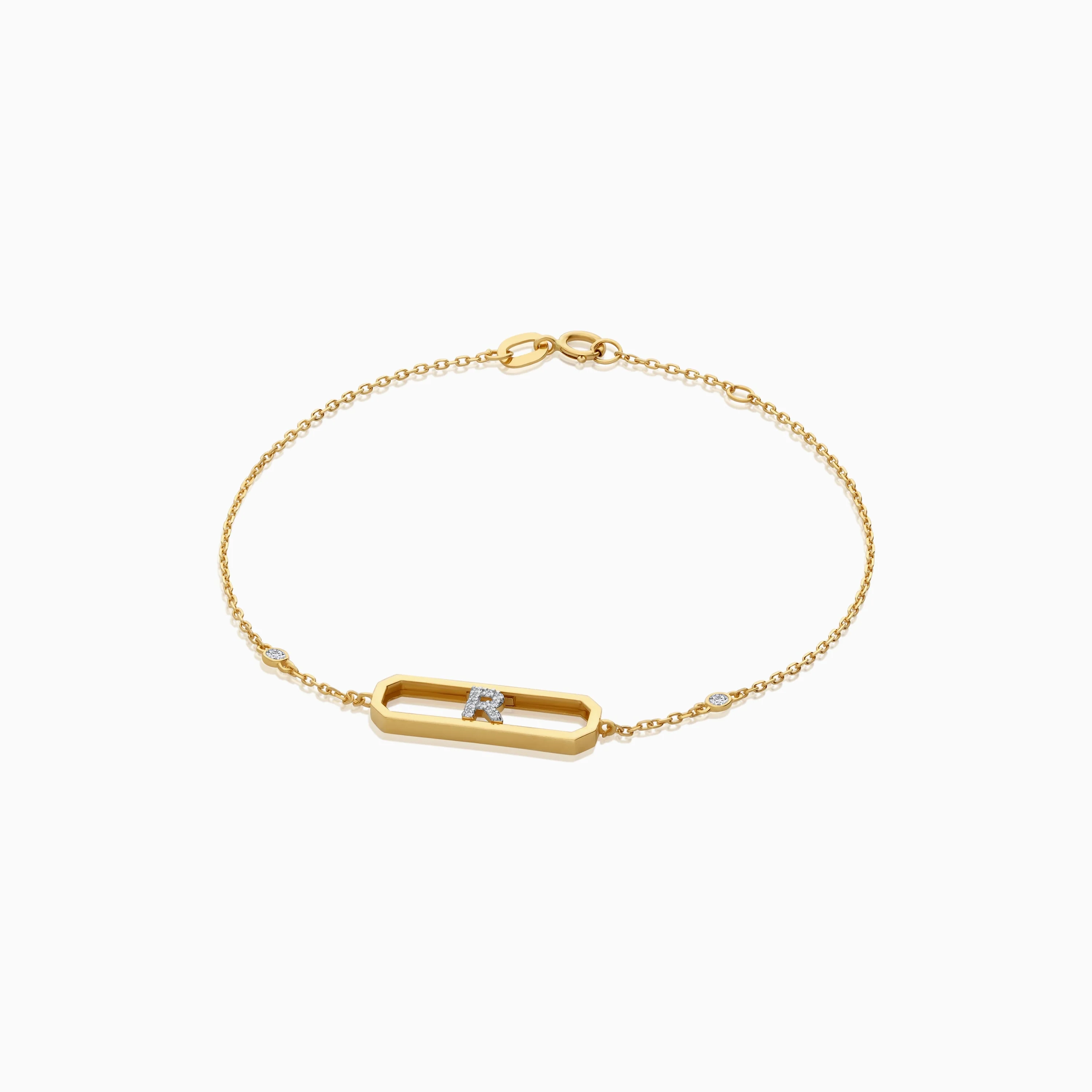 Elegant 18k Yellow Gold Diamond Initial "R" Bracelet | Alpha Collection - Image 3