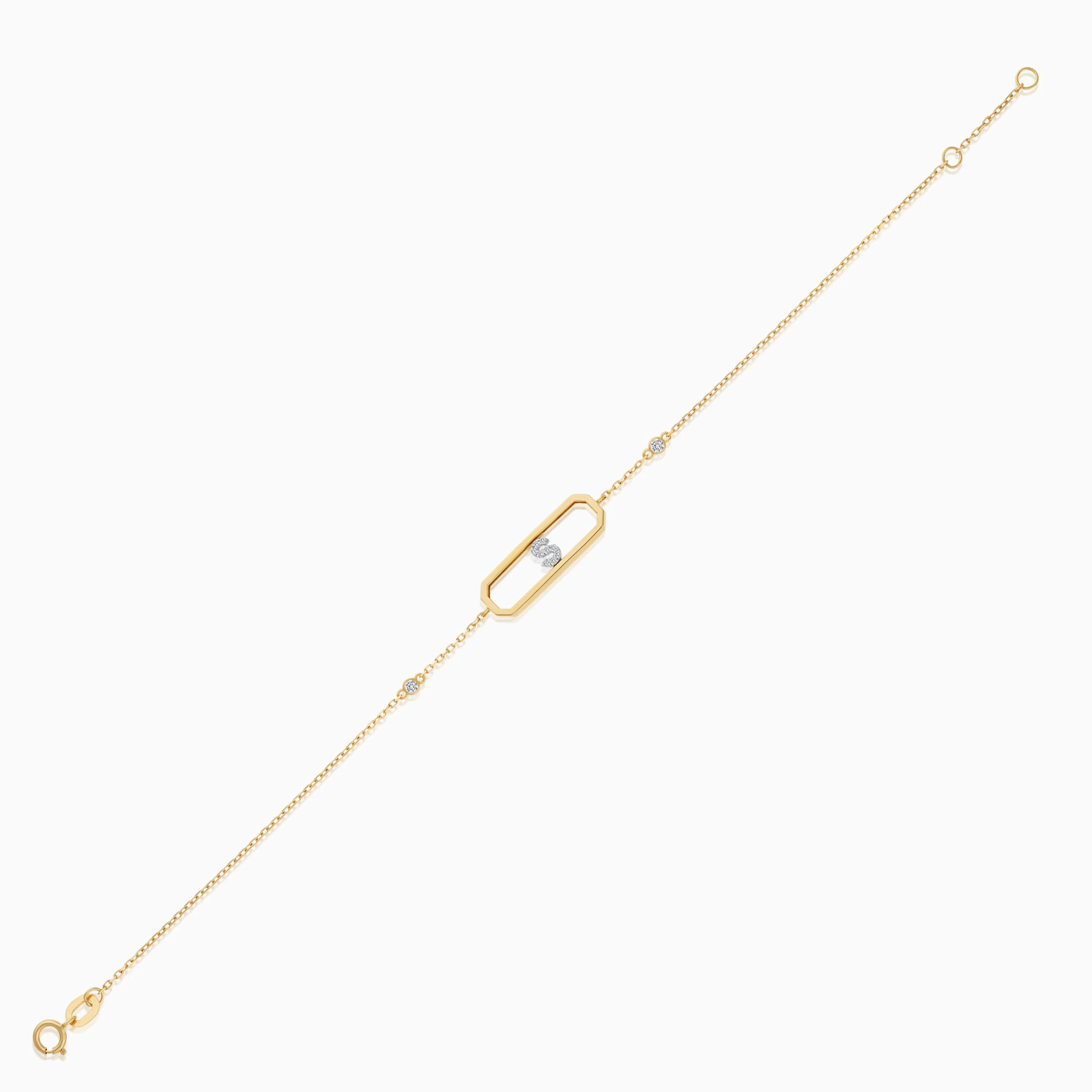 18k Yellow Gold Natural Diamond Initial "S" Bracelet | Alpha Collection - Image 2