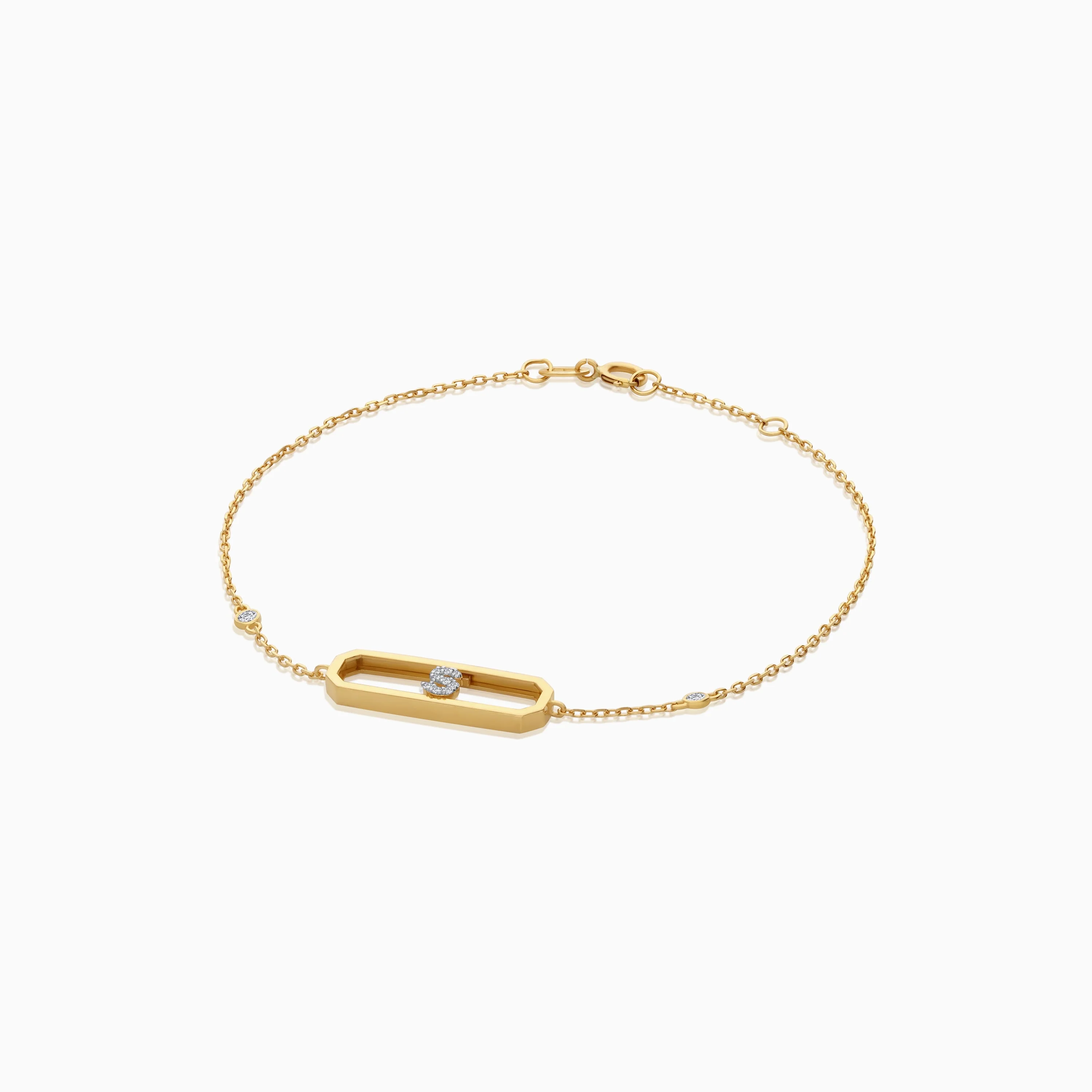 18k Yellow Gold Natural Diamond Initial "S" Bracelet | Alpha Collection - Image 3