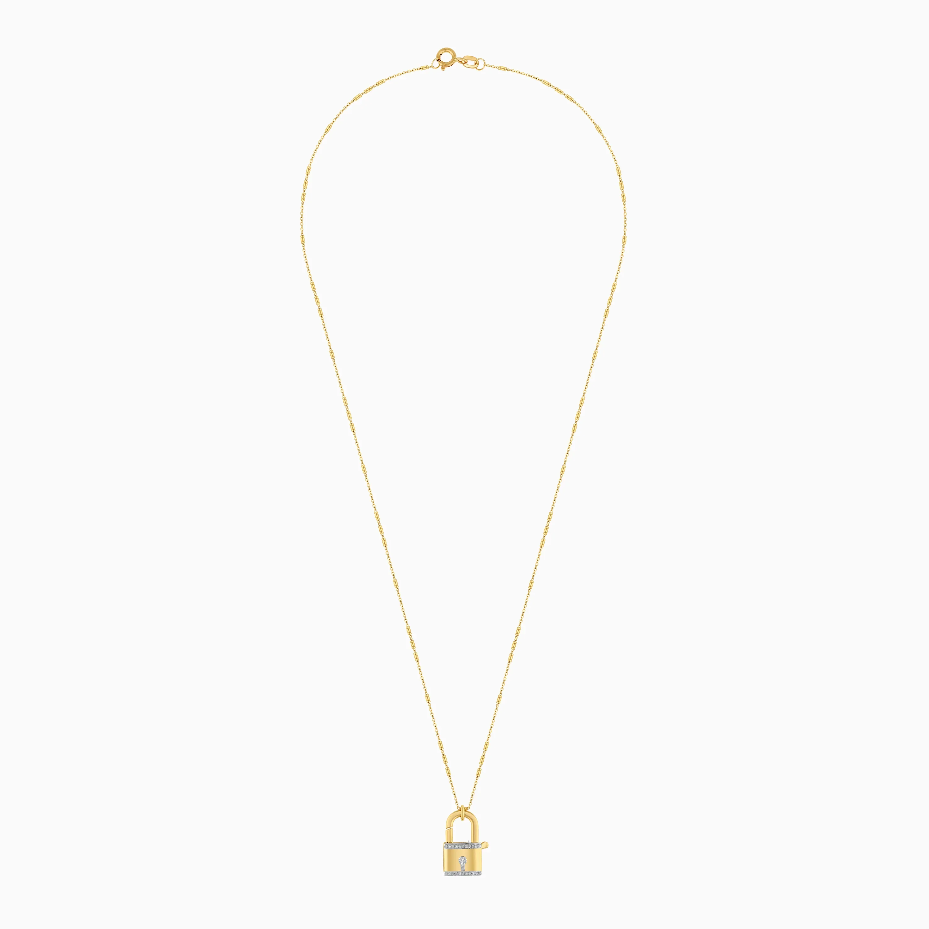 18K Yellow Gold Natural Diamond Lock Pendant (0.08 Carat) - Image 2