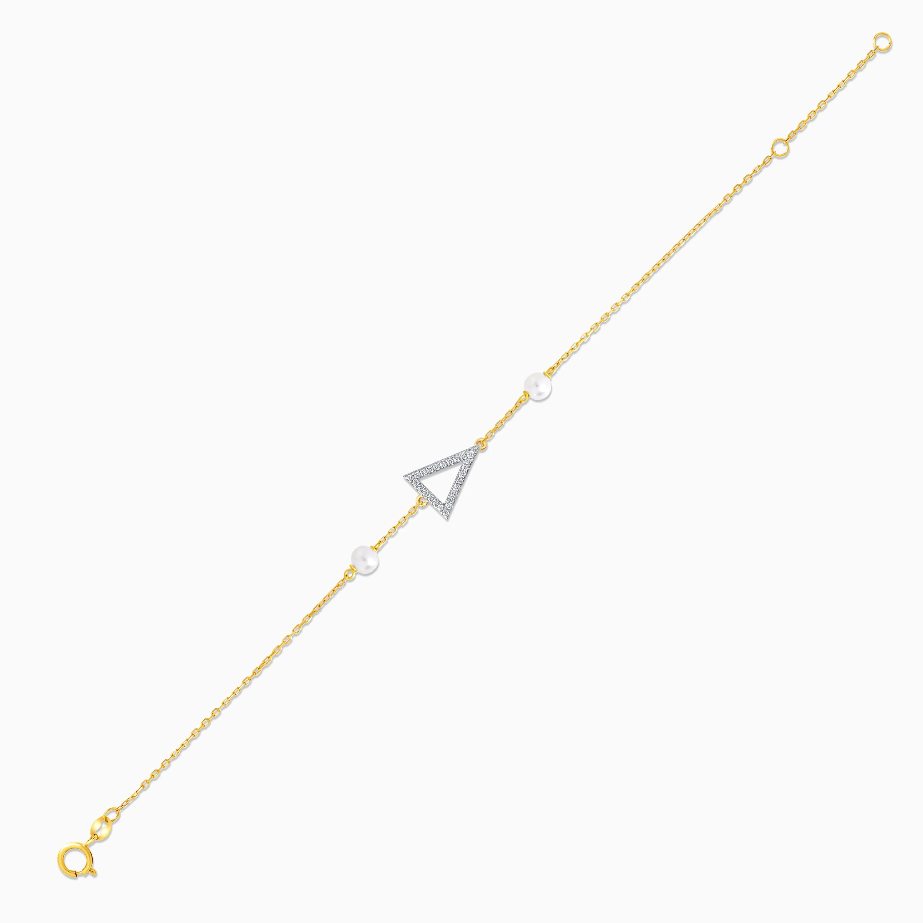 18k yellow gold natural diamond triangle bracelet with pearls from Danah Collection - Image 3