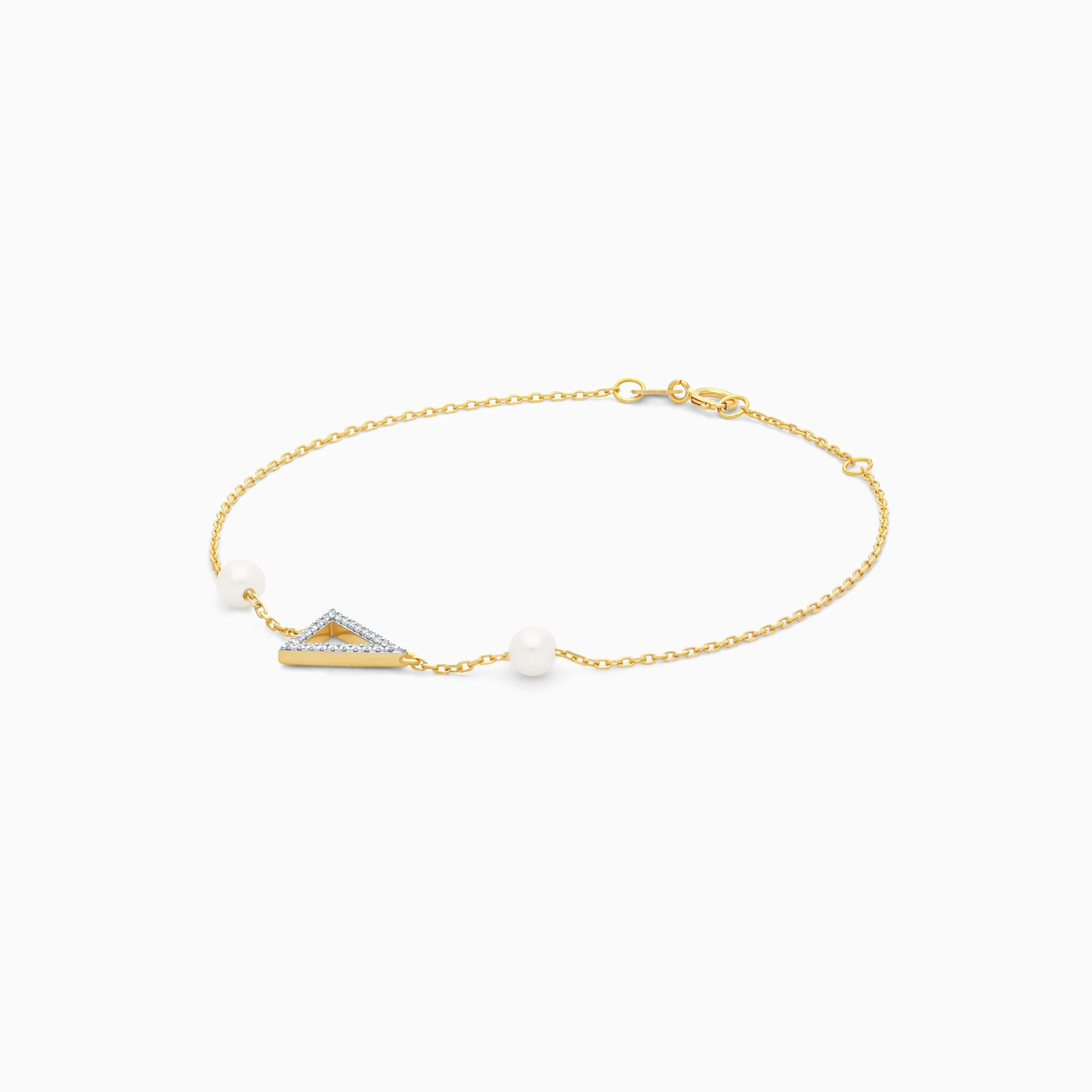 18k yellow gold natural diamond triangle bracelet with pearls from Danah Collection - Image 4