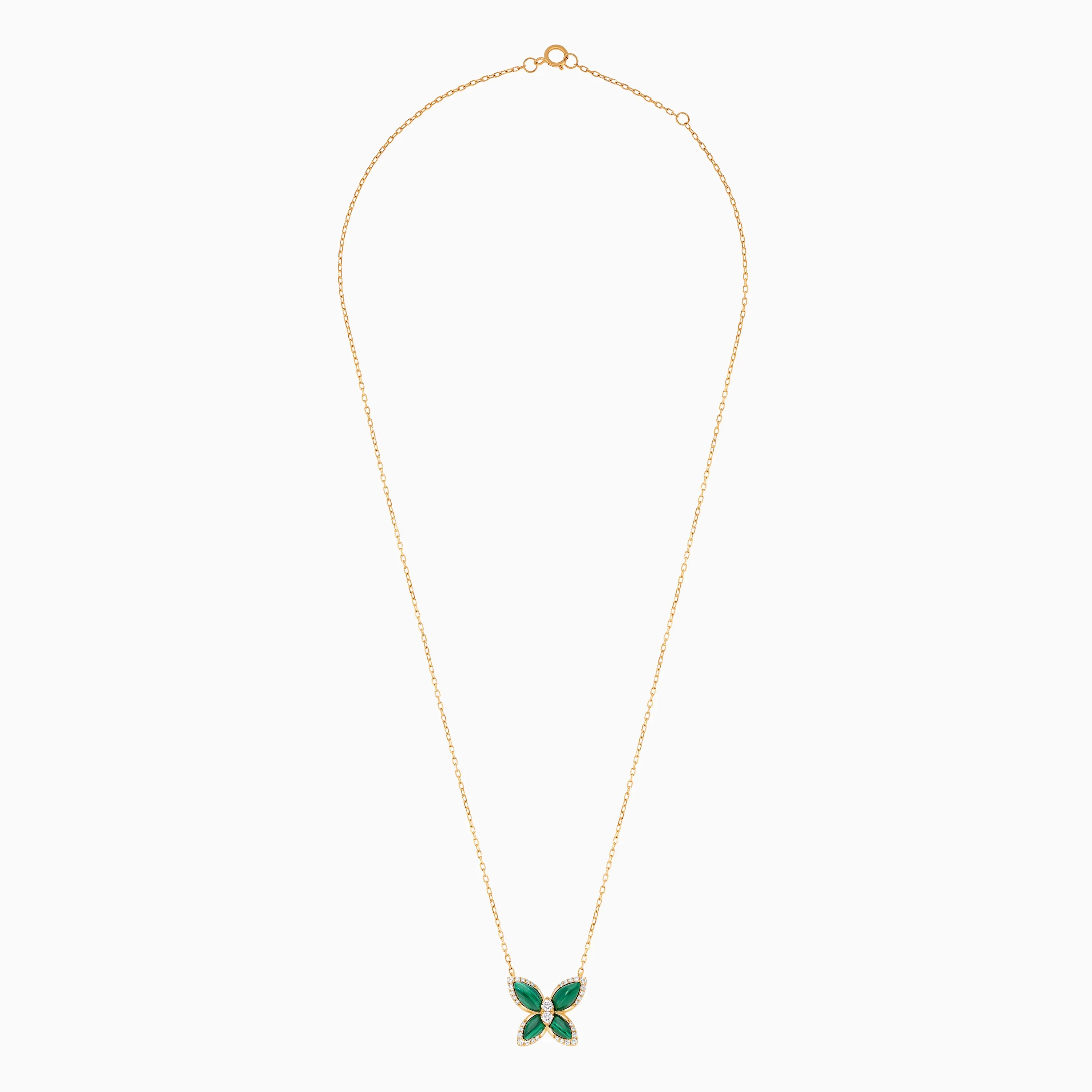 18K Yellow Gold Butterfly Necklace with Malachite and Natural Diamonds – Mosaic Collection - Image 3