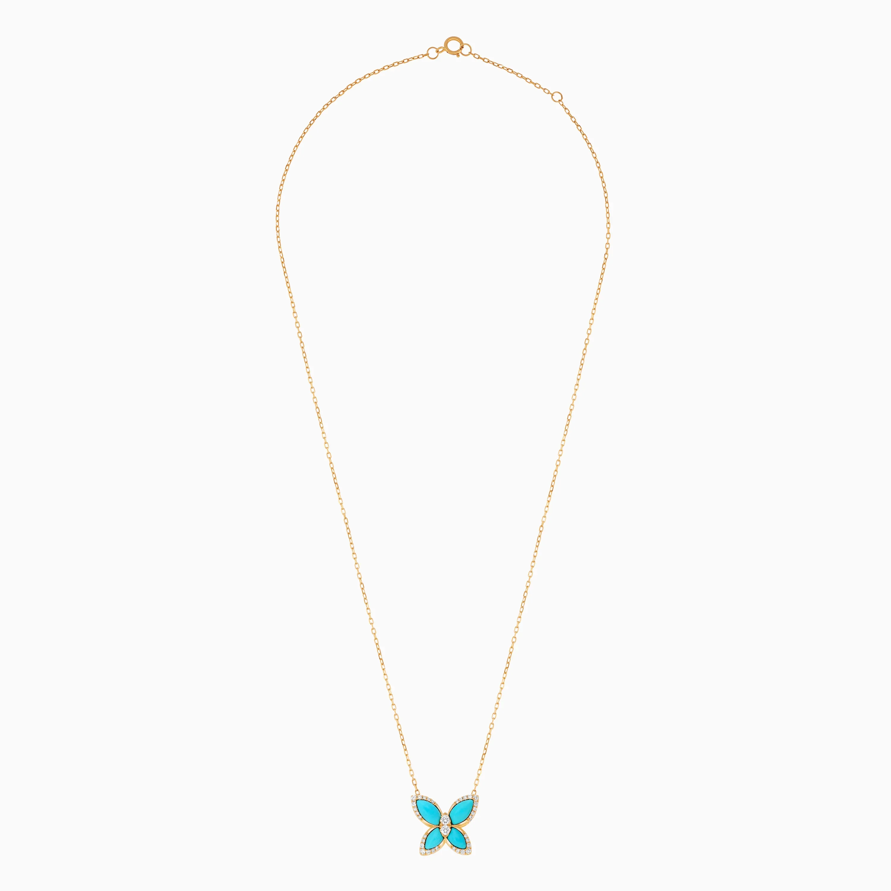 18K Yellow Gold Butterfly Necklace with Turquoise and Natural Diamonds – Mosaic Collection - Image 3