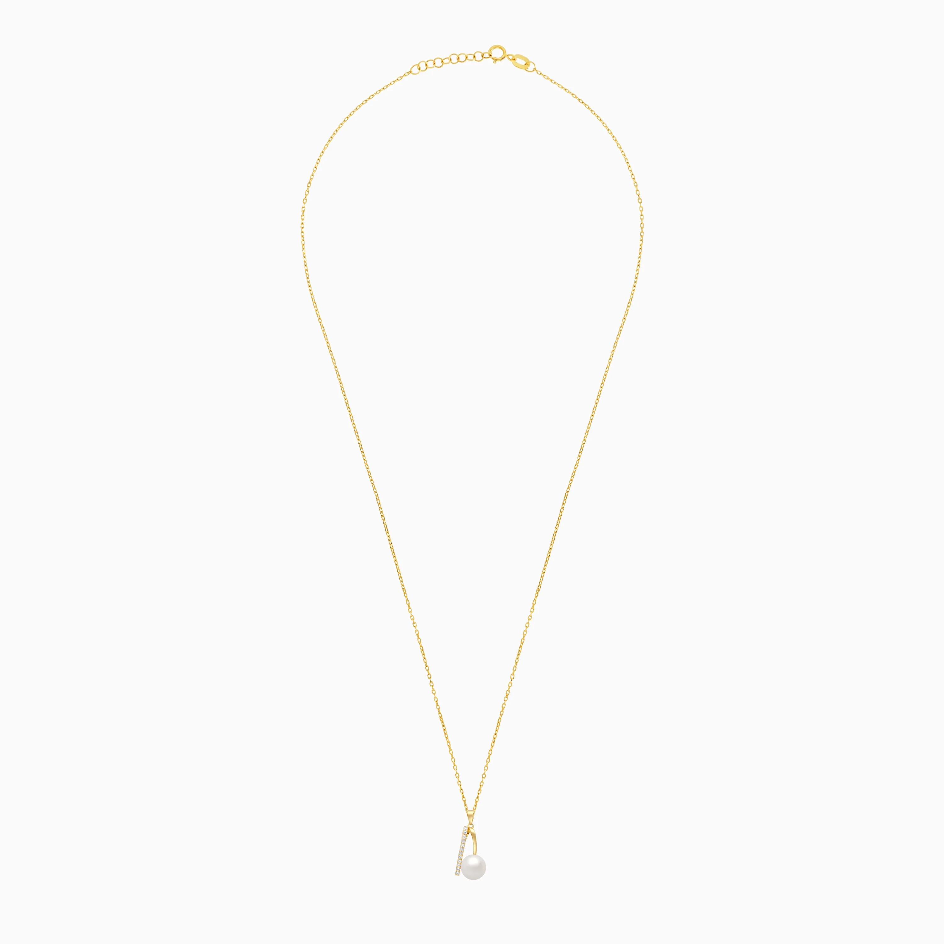 18K yellow gold necklace with zircon stones and a hanging pearl from Danah - Image 3