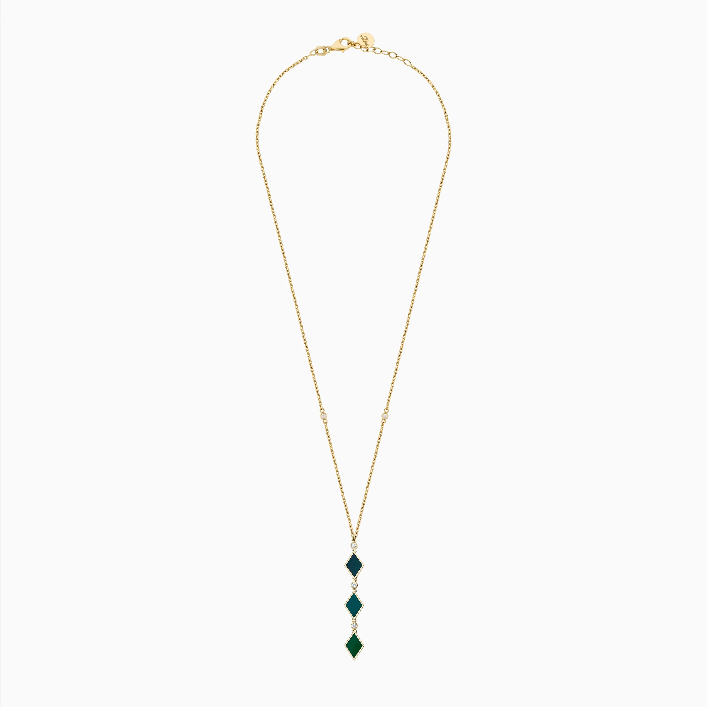 18K Yellow Gold Necklace with Green Enamel & Natural Diamonds – Alwan Collection - Image 3