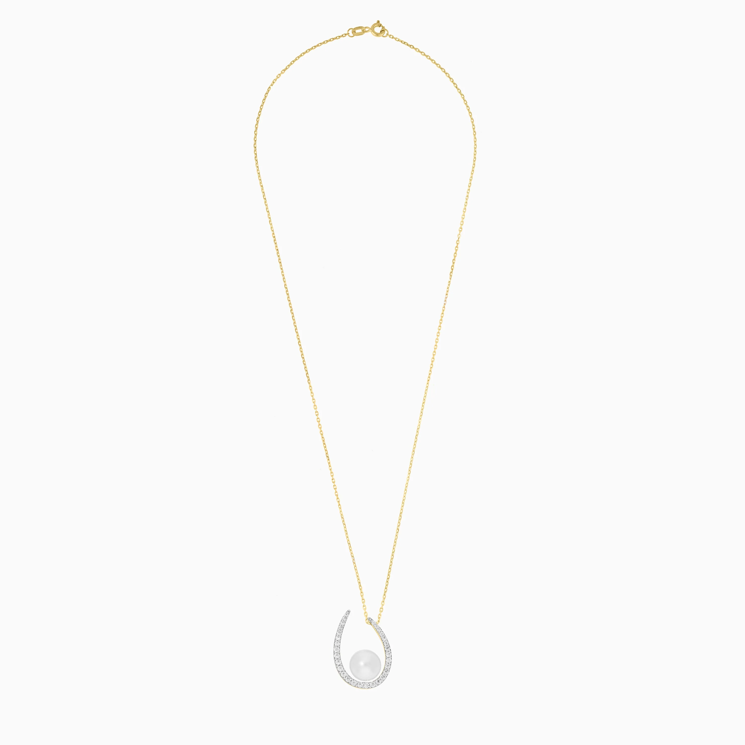 18k Yellow Gold Pearl & Zircon Necklace | Danah Collection - Image 3