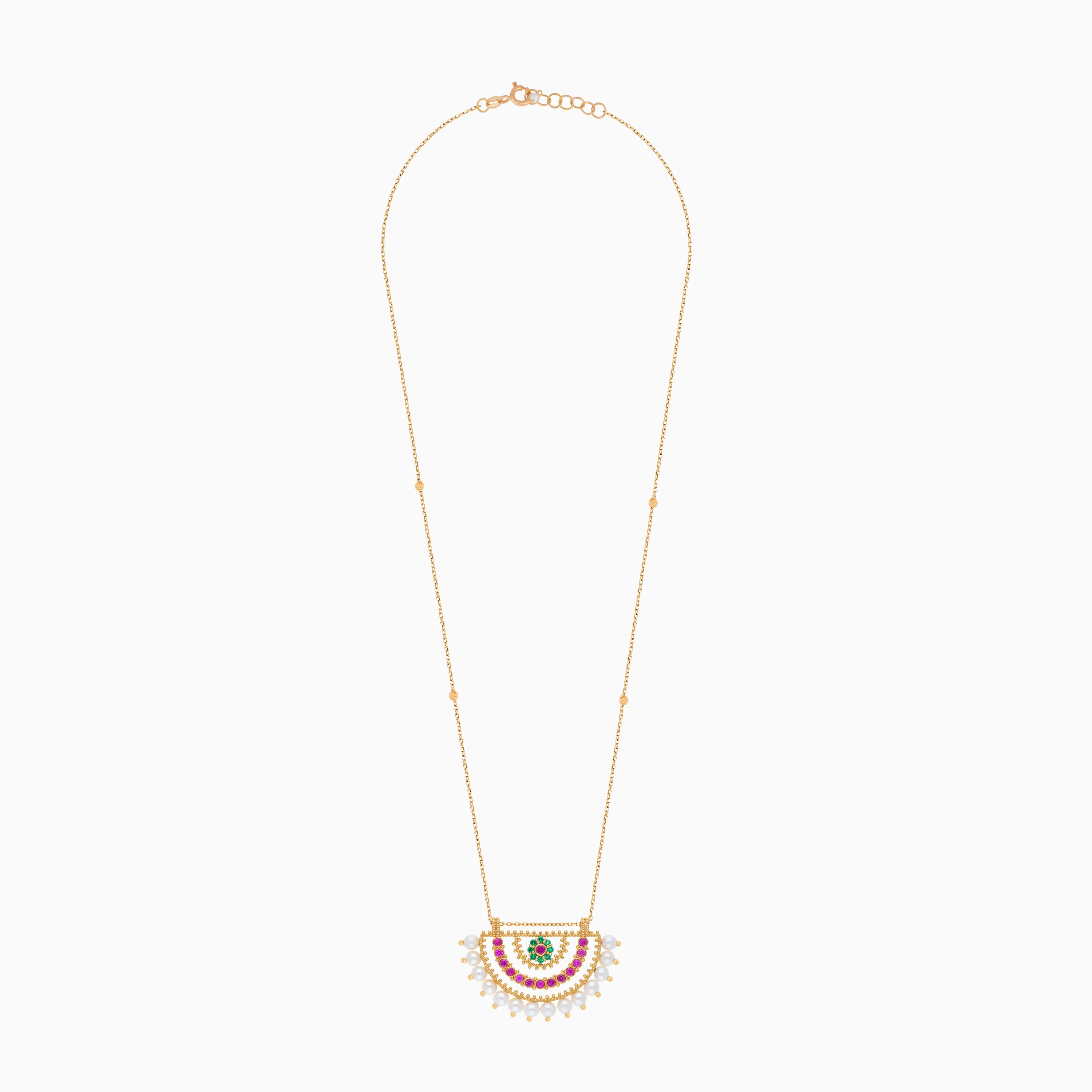 Shnaf Collection 18K Yellow Gold Pearl Necklace with Artificial Stones - Image 3