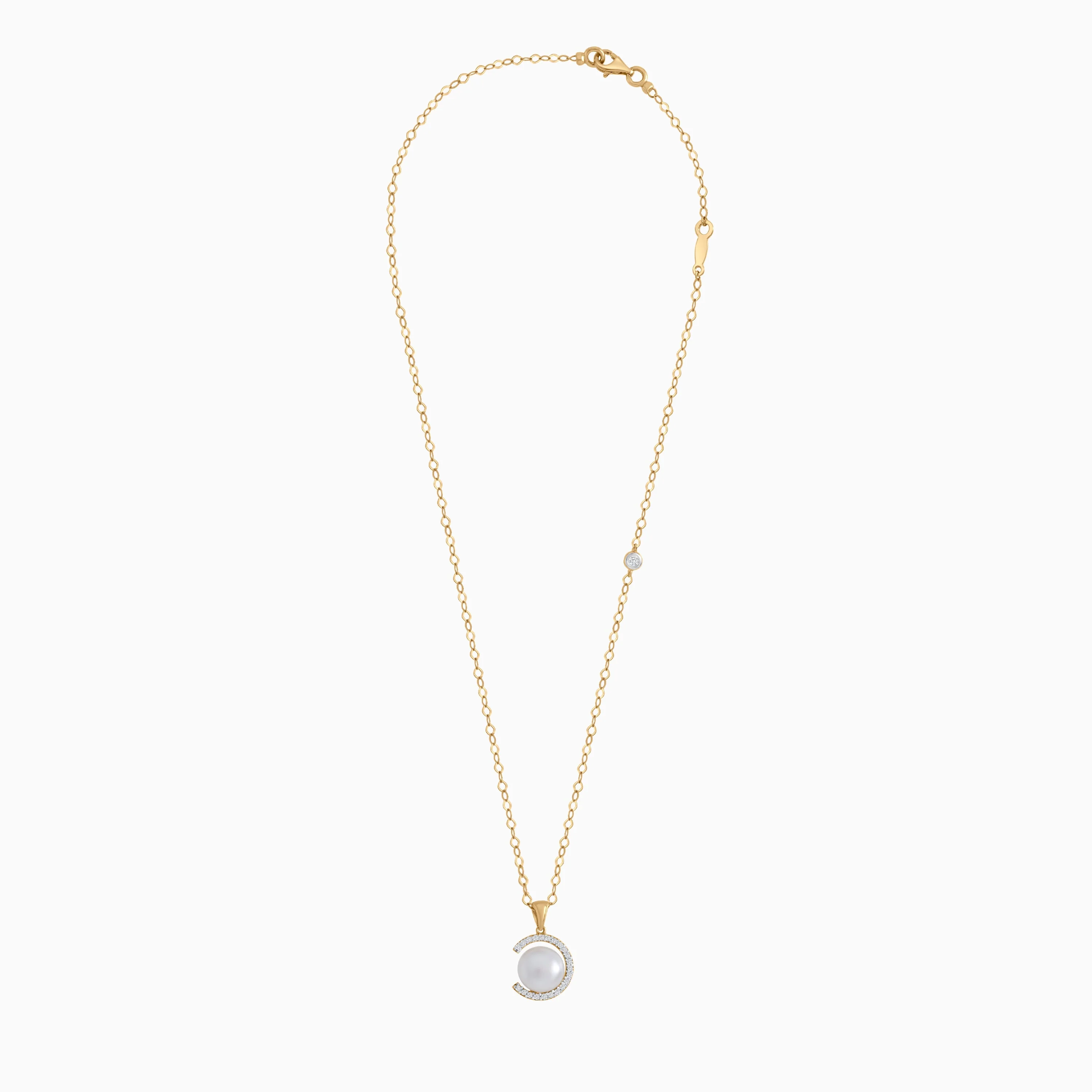 18k yellow gold necklace decorated with single pearl and zircon stones | Danah - Image 3