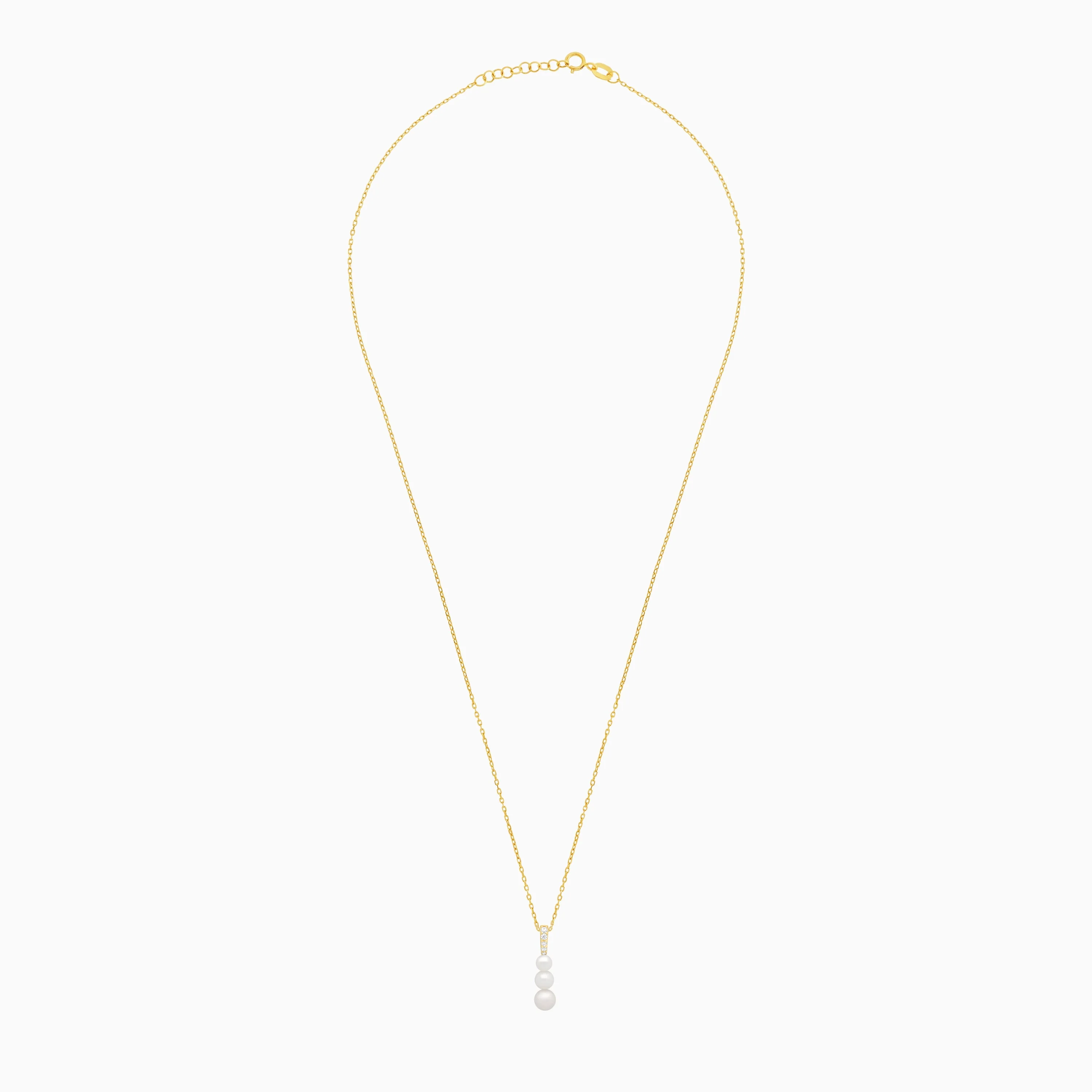 18k yellow gold necklace decorated with zircon stones and hanging pearls - Image 3