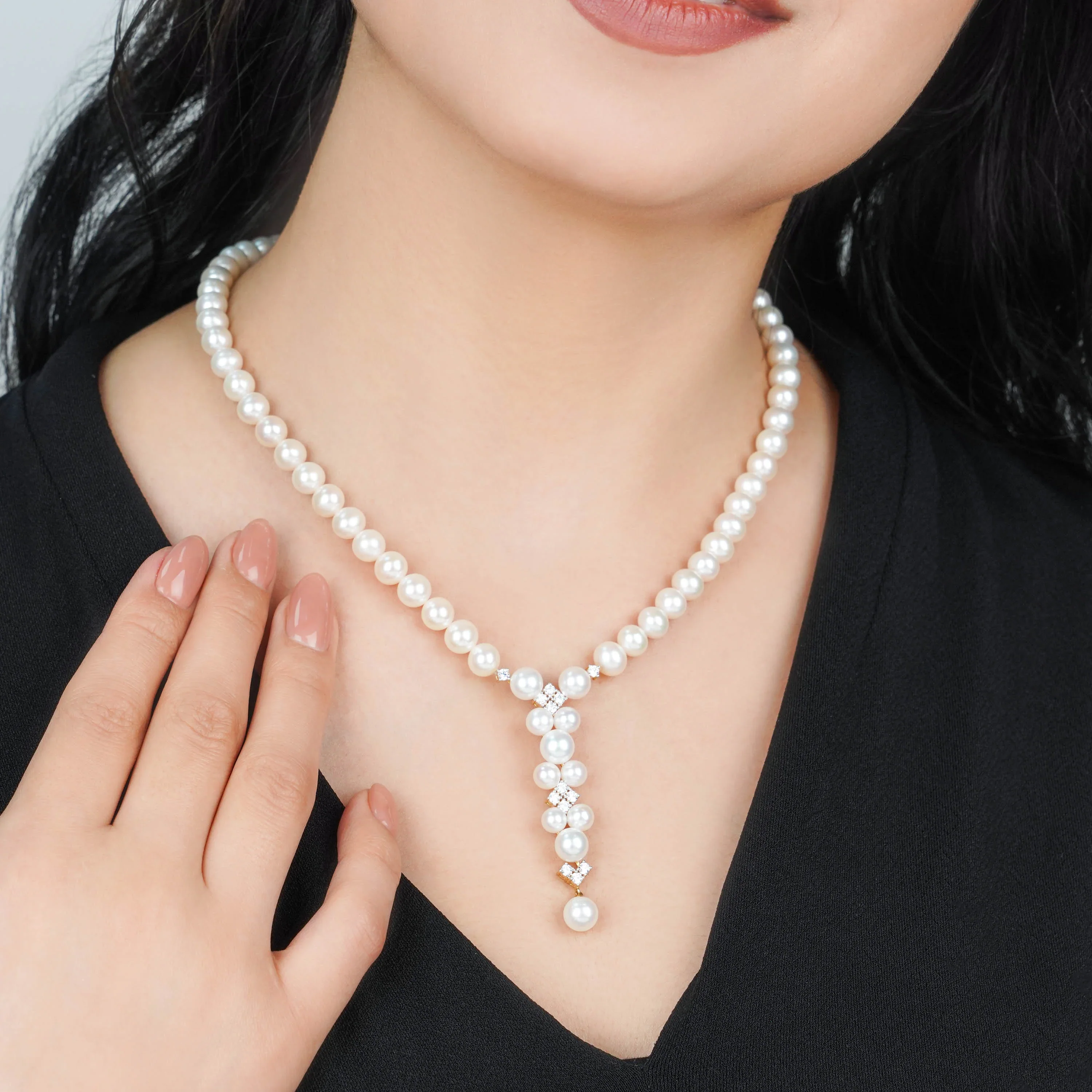 18k Yellow Gold Necklace Featuring Zircon Stones and Pearls | Danah Collection - Image 2