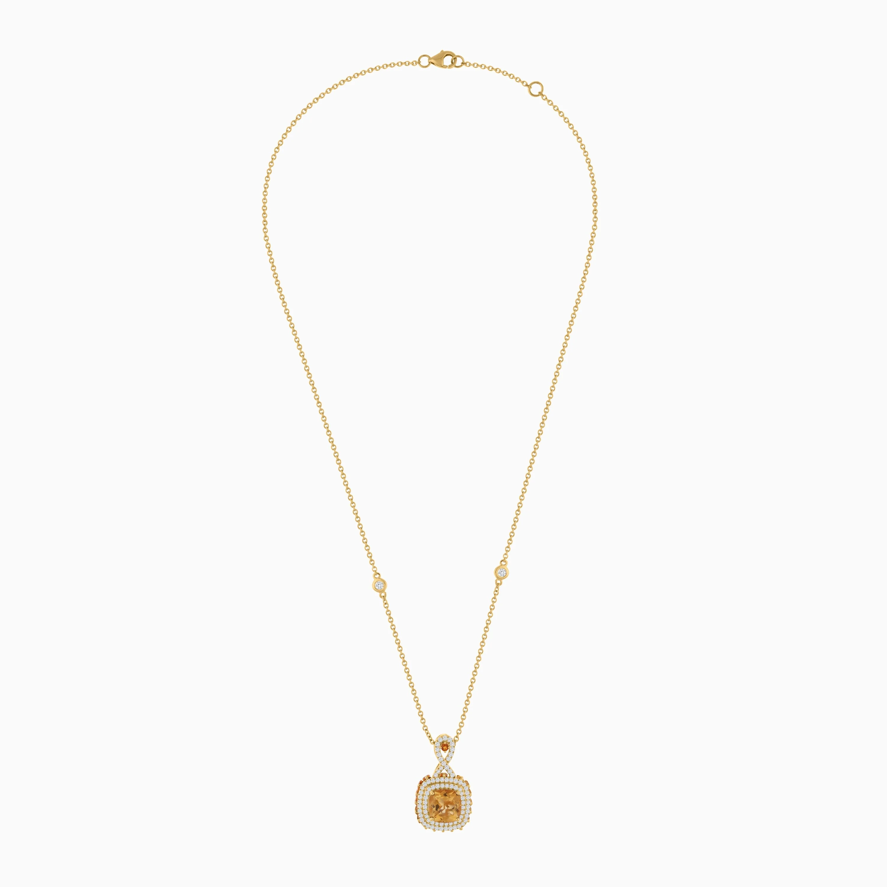 18K Yellow Gold Necklace featuring a stunning Natural Diamond and Citrine stones - Image 3