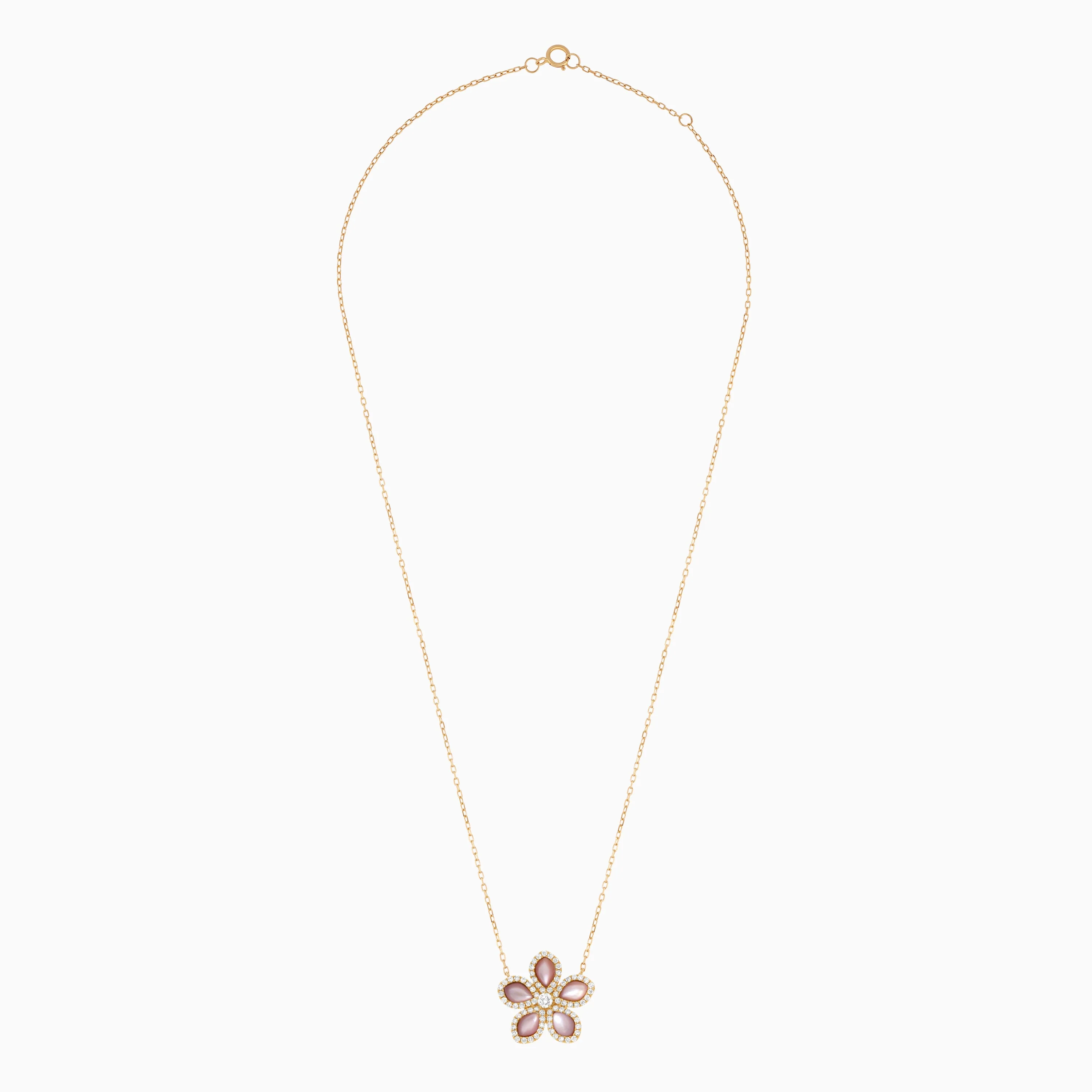 18k yellow gold Necklace flower shape decorated with natural diamond and Pink Mother of pearl - Image 3